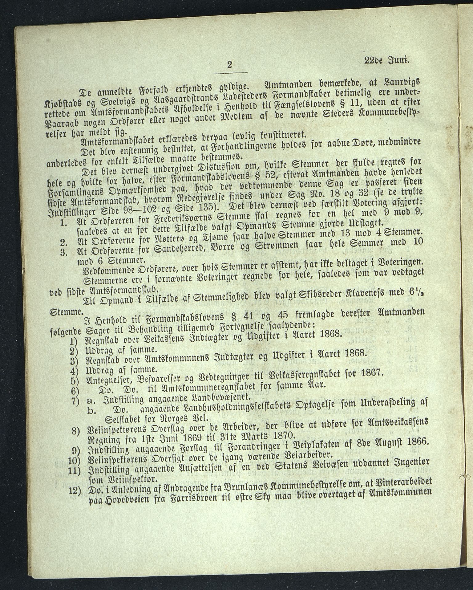 Vestfold fylkeskommune. Fylkestinget, VEMU/A-1315/A/Ab/Abb/L0015: Fylkestingsforhandlinger, 1869