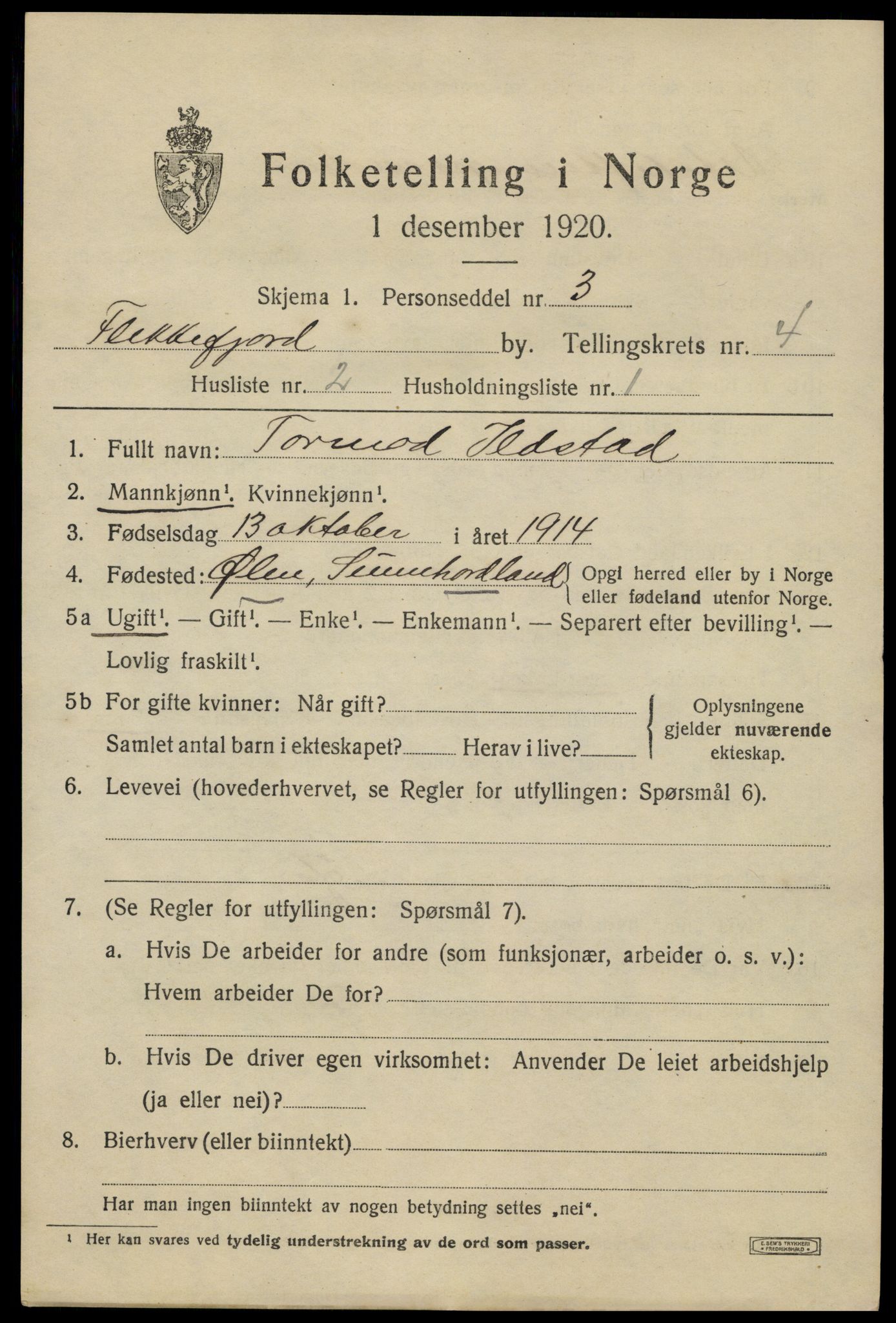 SAK, Folketelling 1920 for 1004 Flekkefjord kjøpstad, 1920, s. 4454