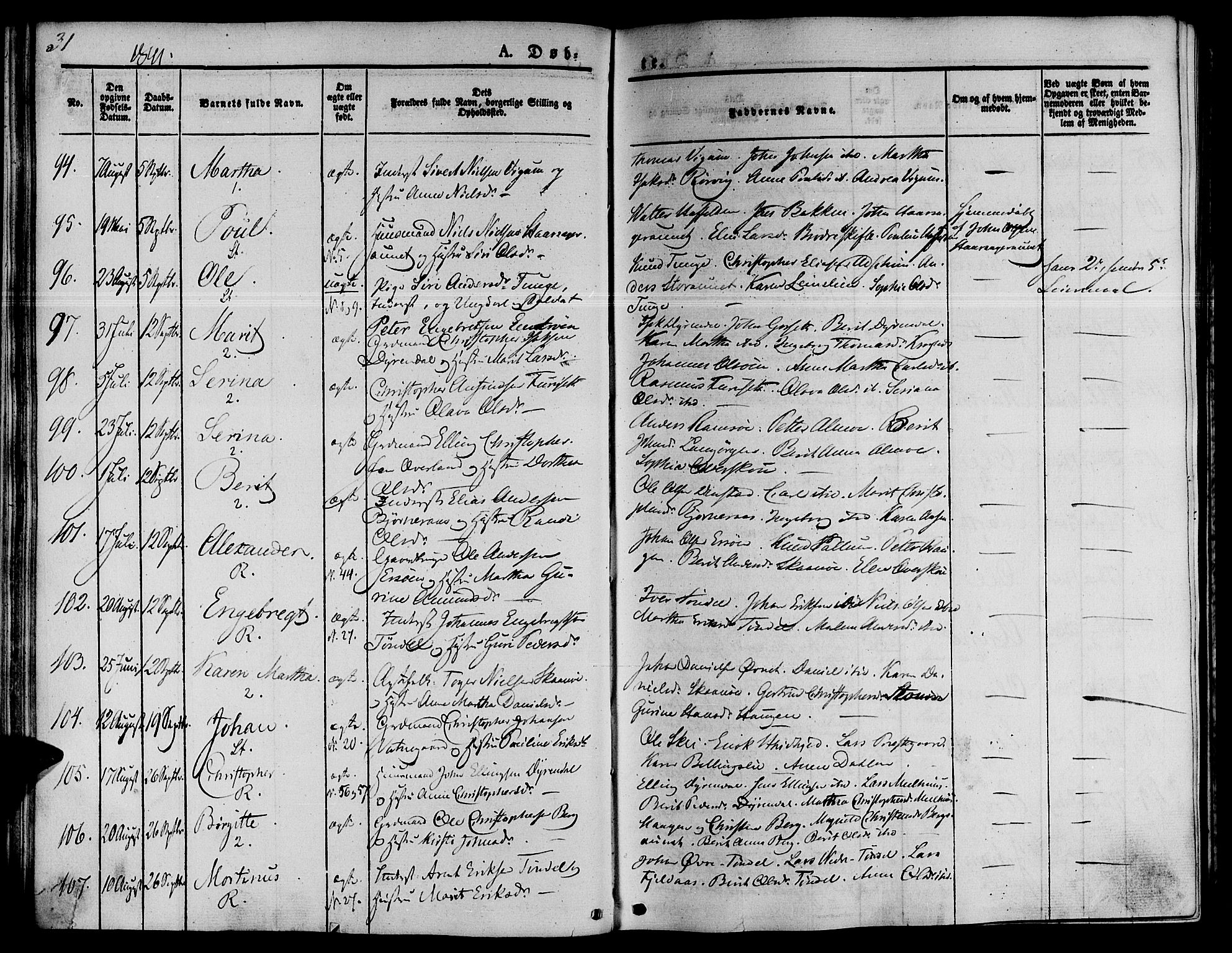 Ministerialprotokoller, klokkerbøker og fødselsregistre - Sør-Trøndelag, SAT/A-1456/646/L0610: Ministerialbok nr. 646A08, 1837-1847, s. 31
