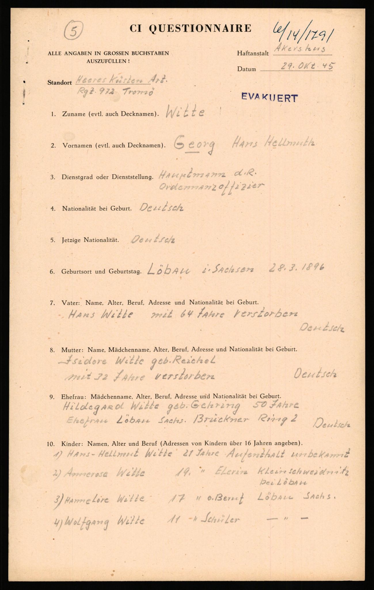 Forsvaret, Forsvarets overkommando II, AV/RA-RAFA-3915/D/Db/L0036: CI Questionaires. Tyske okkupasjonsstyrker i Norge. Tyskere., 1945-1946, s. 352