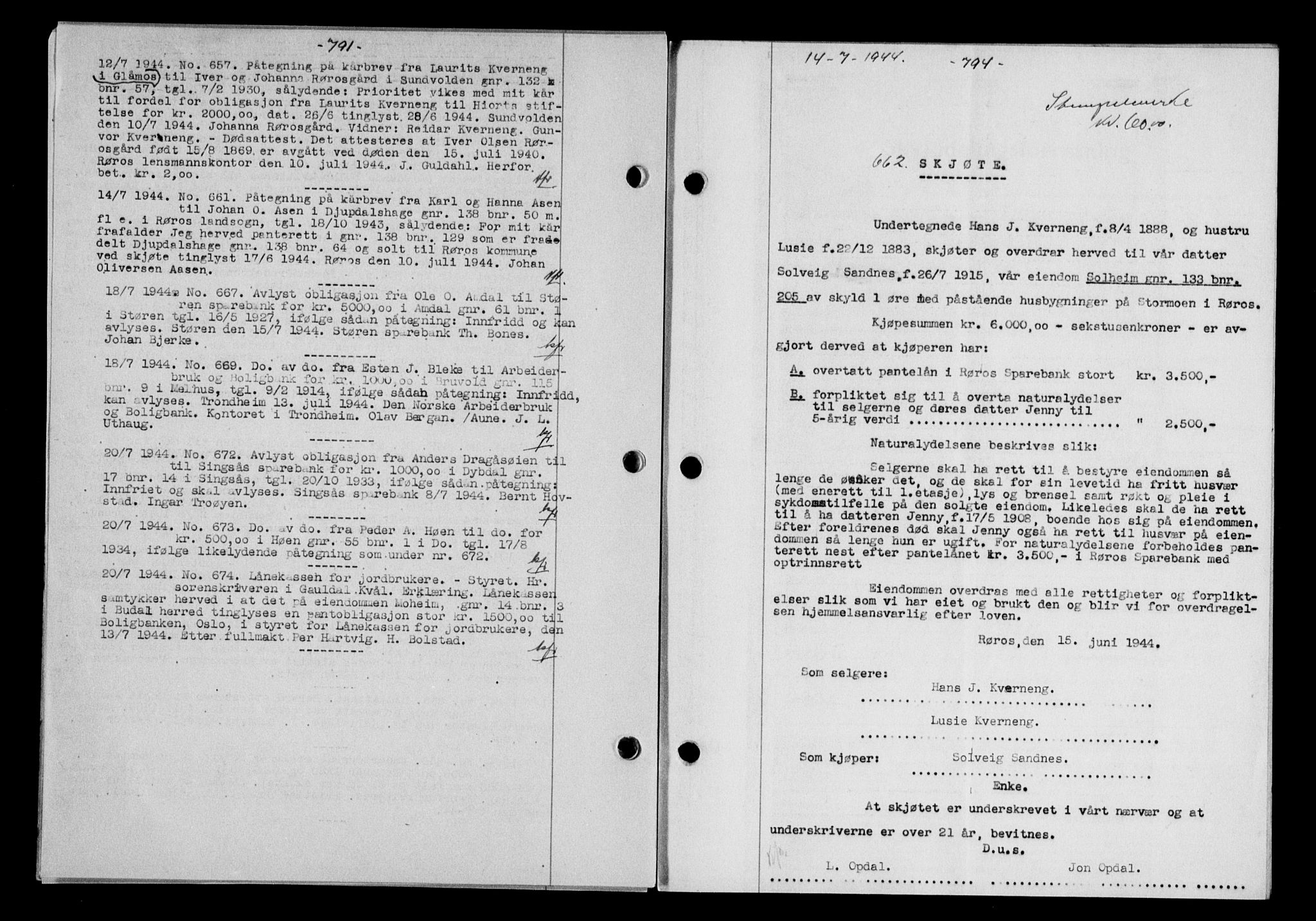 Gauldal sorenskriveri, SAT/A-0014/1/2/2C/L0057: Pantebok nr. 62, 1943-1944, Dagboknr: 662/1944