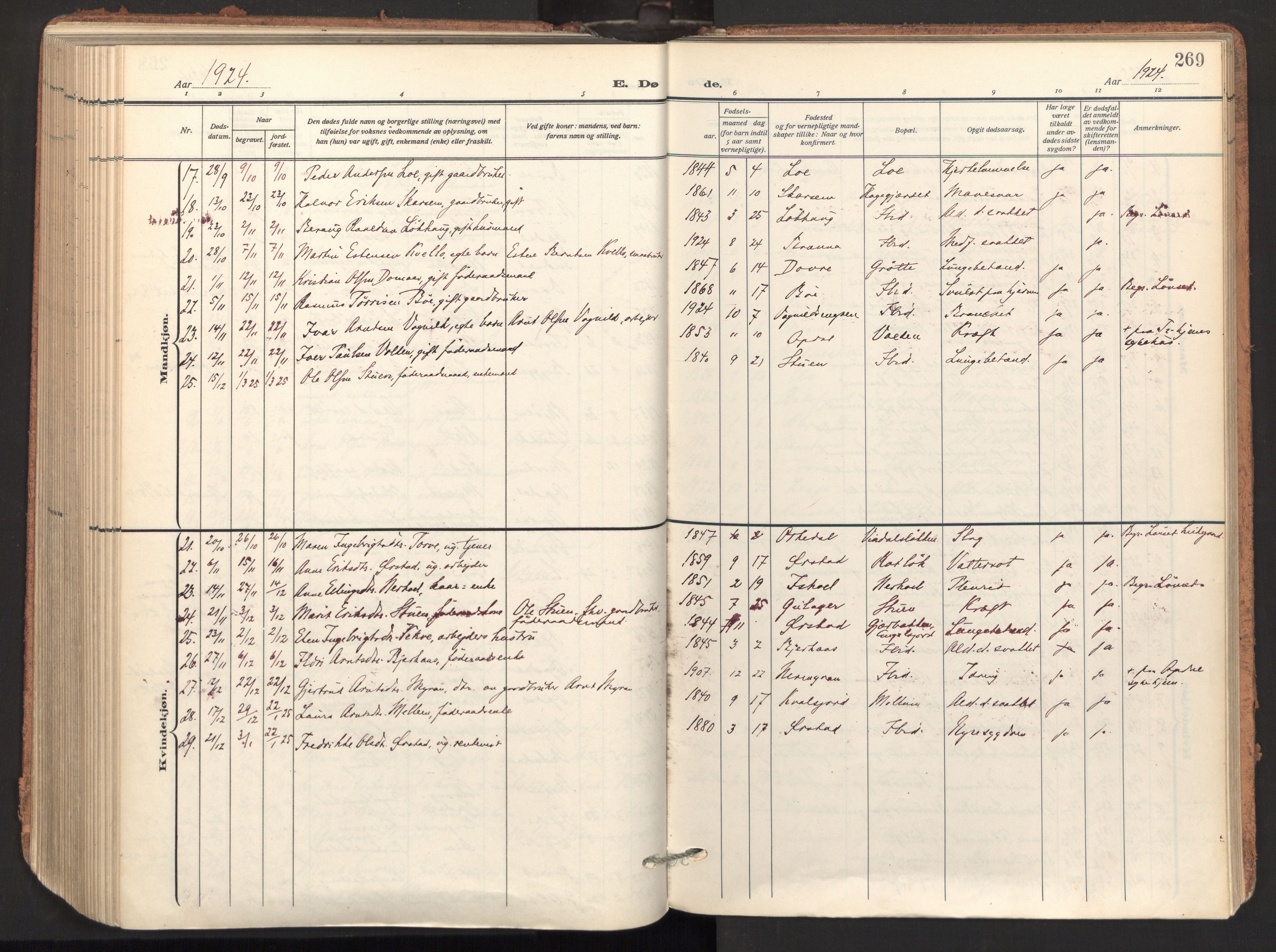 Ministerialprotokoller, klokkerbøker og fødselsregistre - Sør-Trøndelag, AV/SAT-A-1456/678/L0909: Ministerialbok nr. 678A17, 1912-1930, s. 269