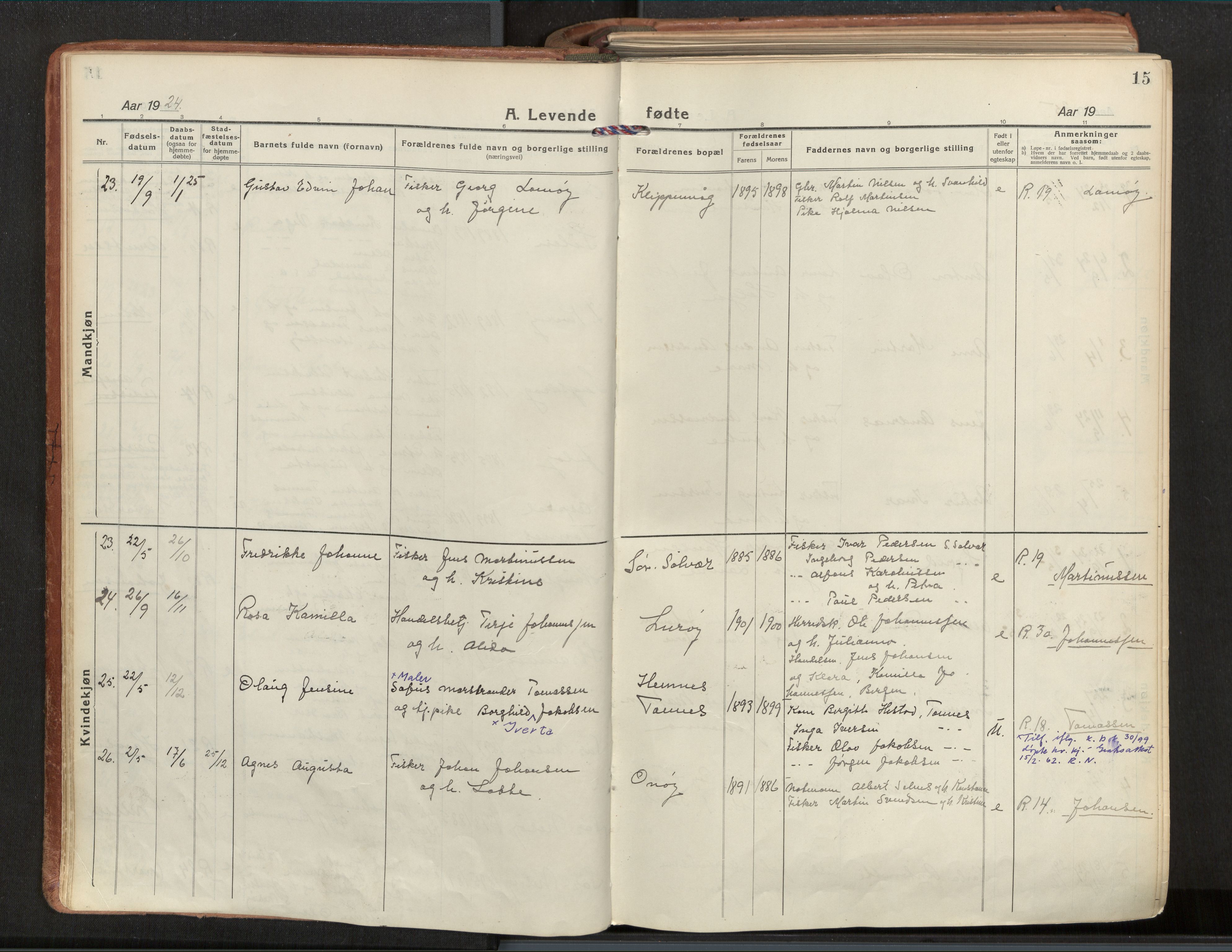Ministerialprotokoller, klokkerbøker og fødselsregistre - Nordland, AV/SAT-A-1459/839/L0570: Ministerialbok nr. 839A07, 1923-1942, s. 15