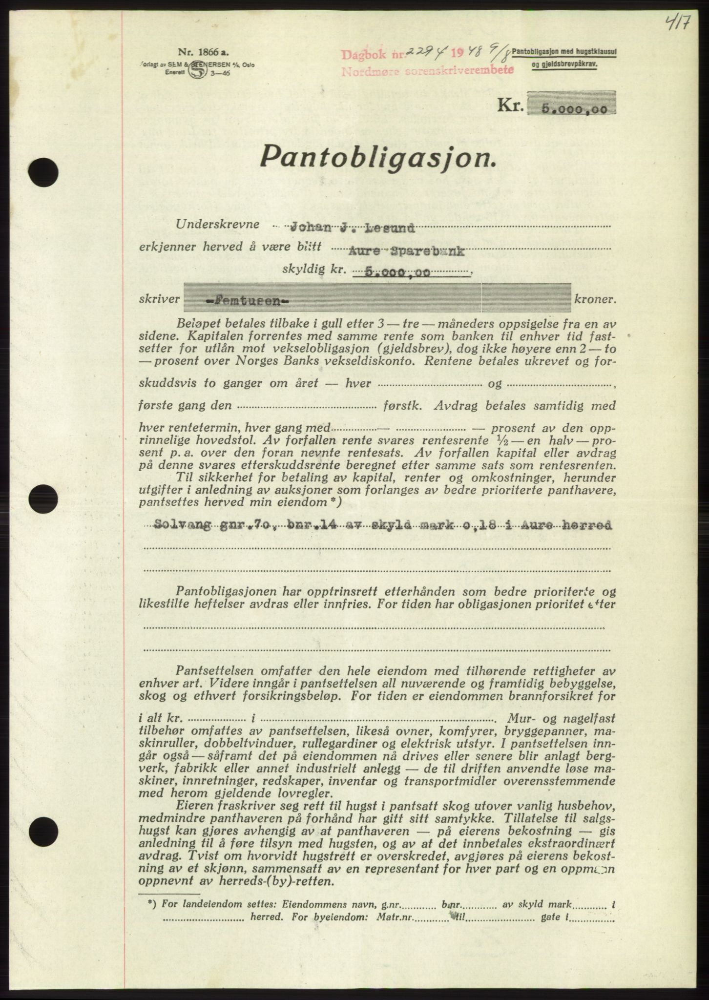 Nordmøre sorenskriveri, SAT/A-4132/1/2/2Ca: Pantebok nr. B99, 1948-1948, Dagboknr: 2294/1948