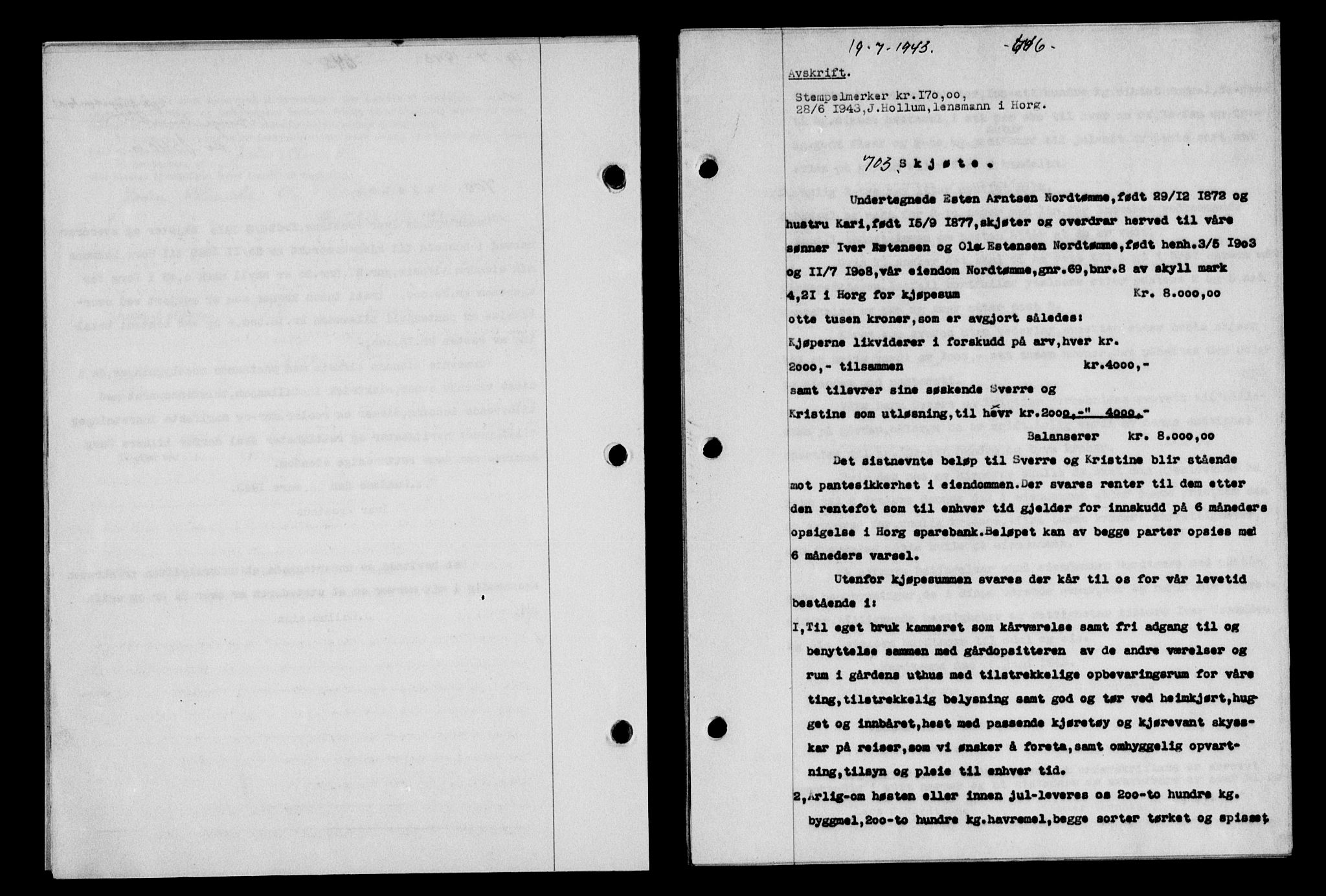 Gauldal sorenskriveri, SAT/A-0014/1/2/2C/L0056: Pantebok nr. 61, 1942-1943, Dagboknr: 703/1943