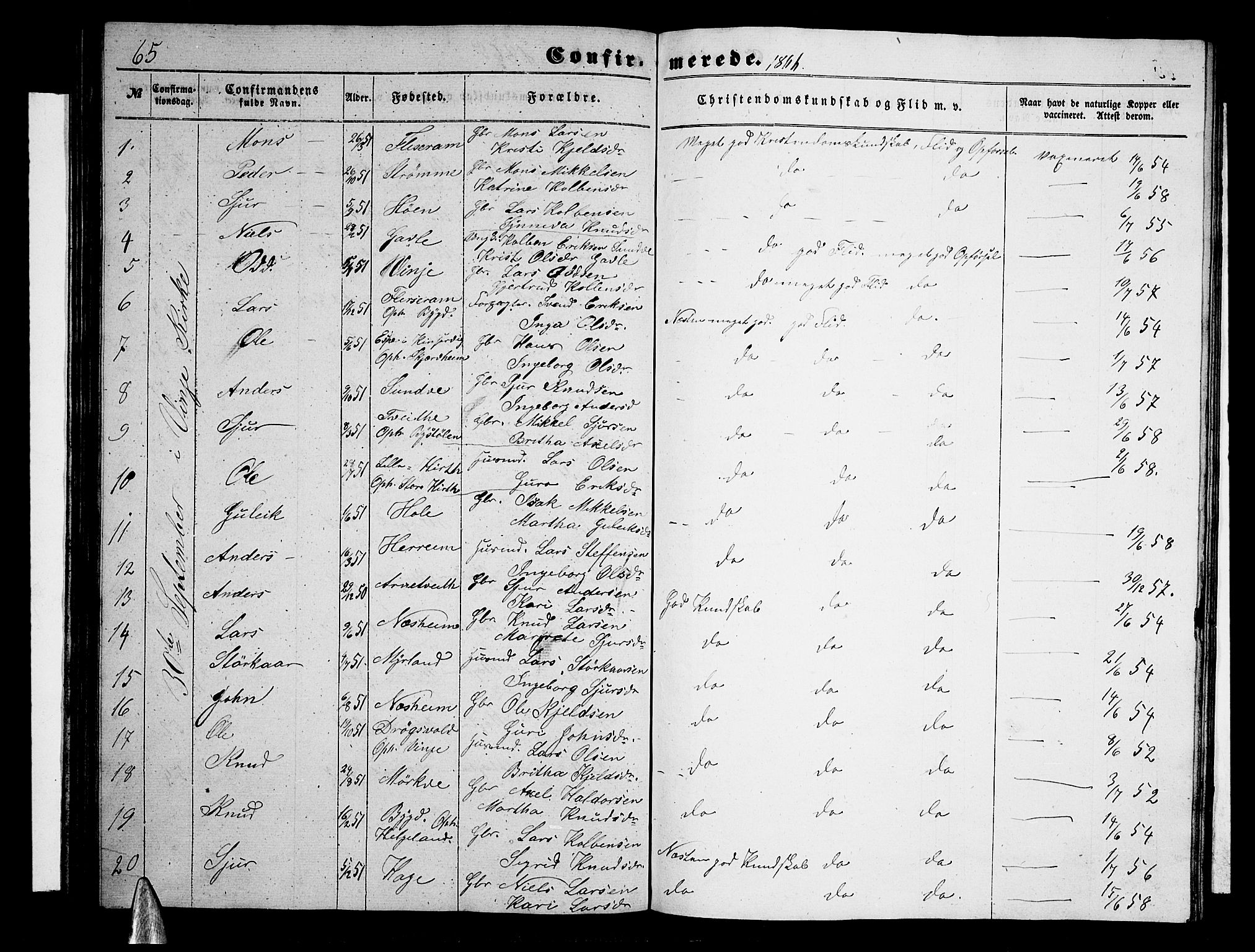 Vossestrand Sokneprestembete, AV/SAB-A-79101/H/Hab: Klokkerbok nr. B 1, 1855-1867, s. 65
