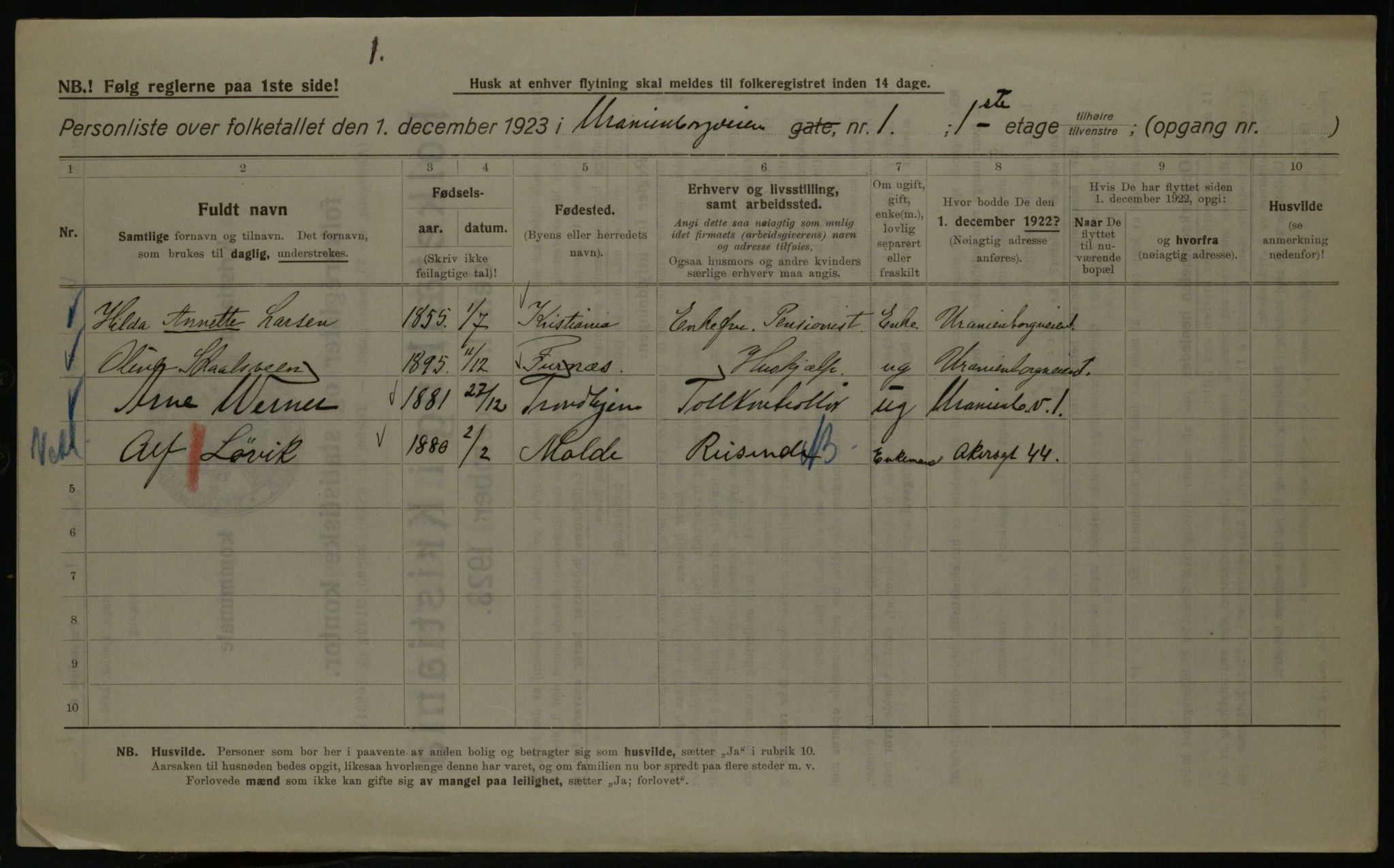 OBA, Kommunal folketelling 1.12.1923 for Kristiania, 1923, s. 133045