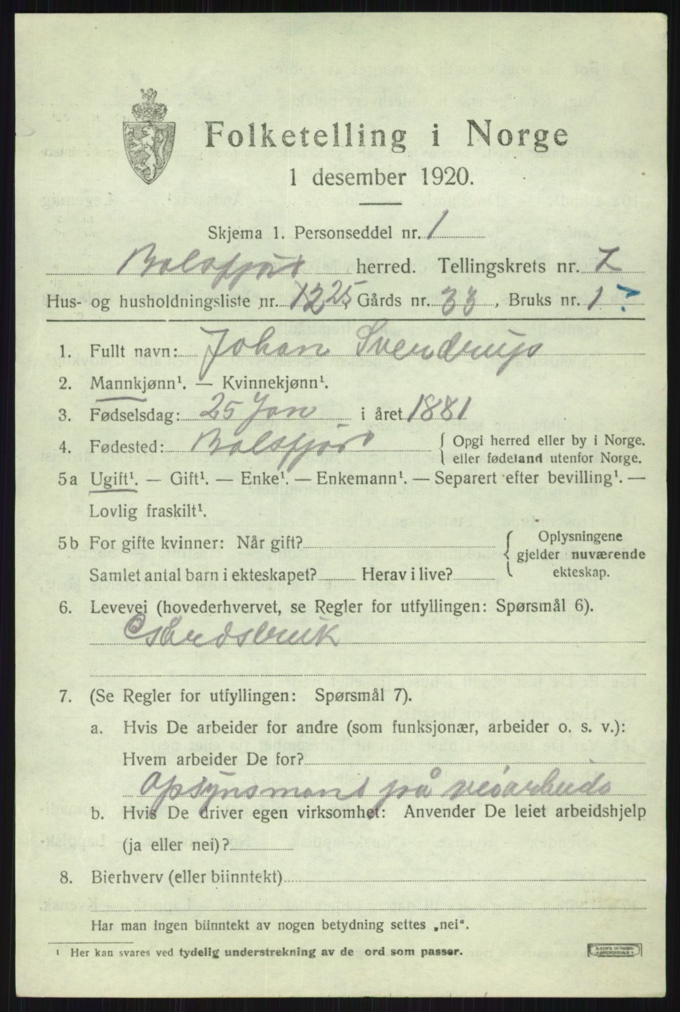 SATØ, Folketelling 1920 for 1933 Balsfjord herred, 1920, s. 4496
