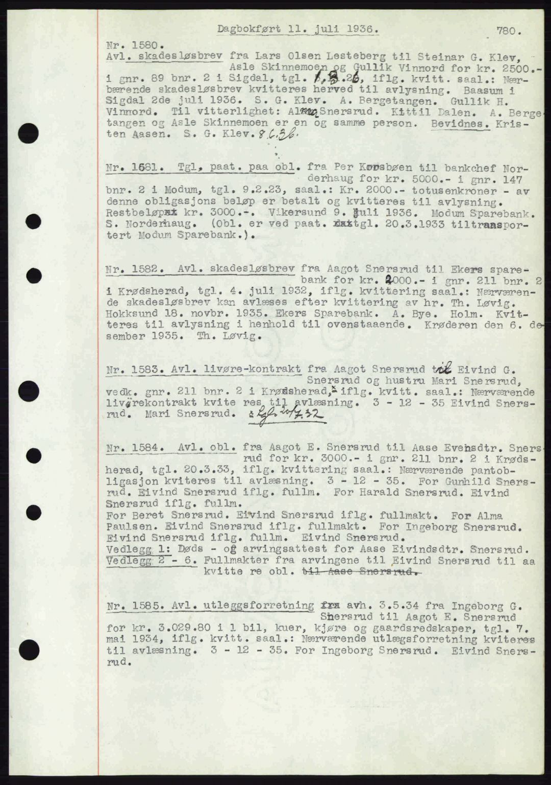 Eiker, Modum og Sigdal sorenskriveri, SAKO/A-123/G/Ga/Gab/L0032: Pantebok nr. A2, 1936-1936, Dagboknr: 1580/1936