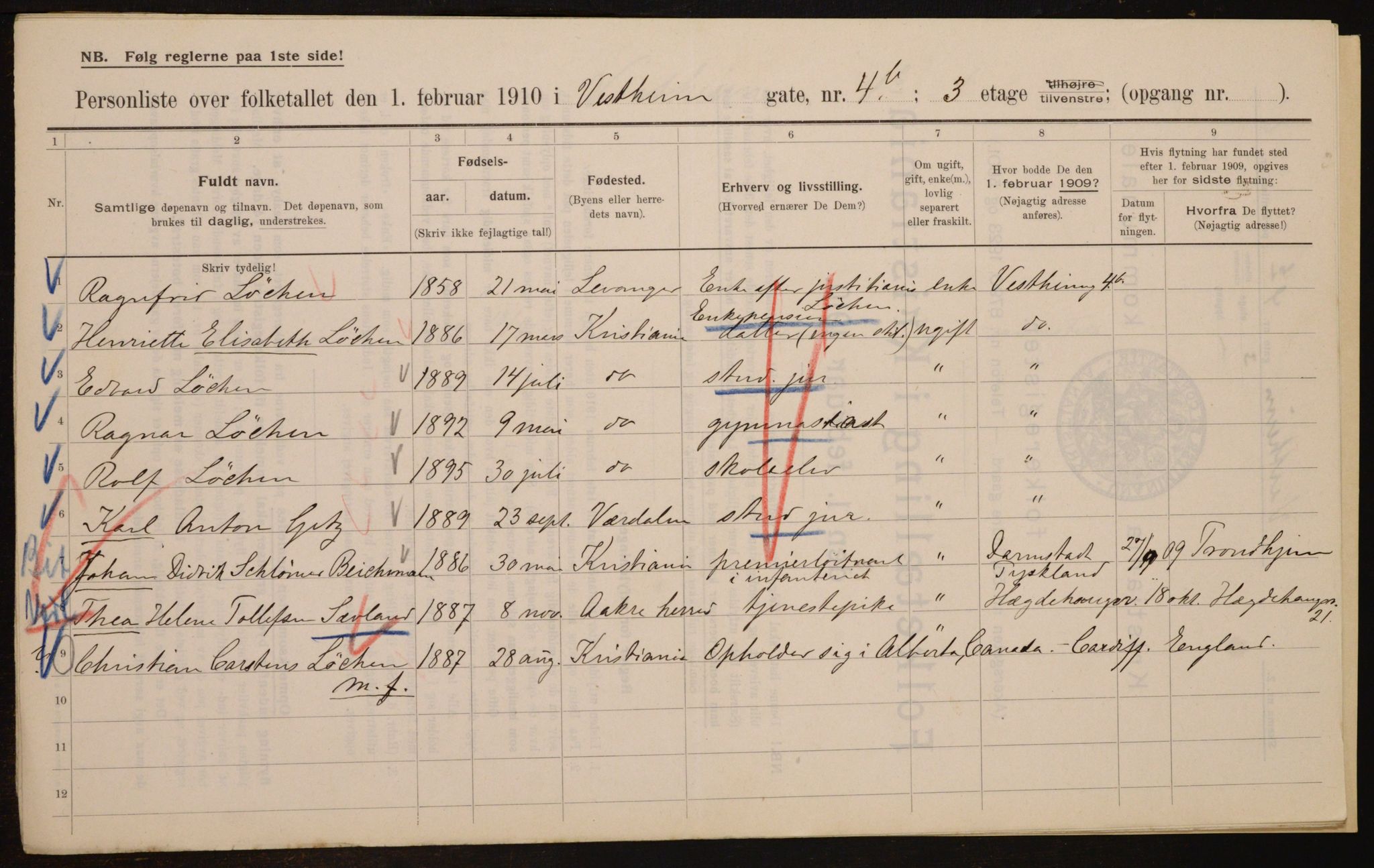 OBA, Kommunal folketelling 1.2.1910 for Kristiania, 1910, s. 116093