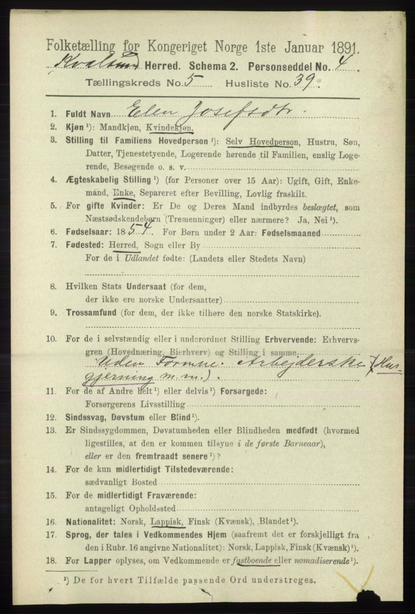 RA, Folketelling 1891 for 2017 Kvalsund herred, 1891, s. 788