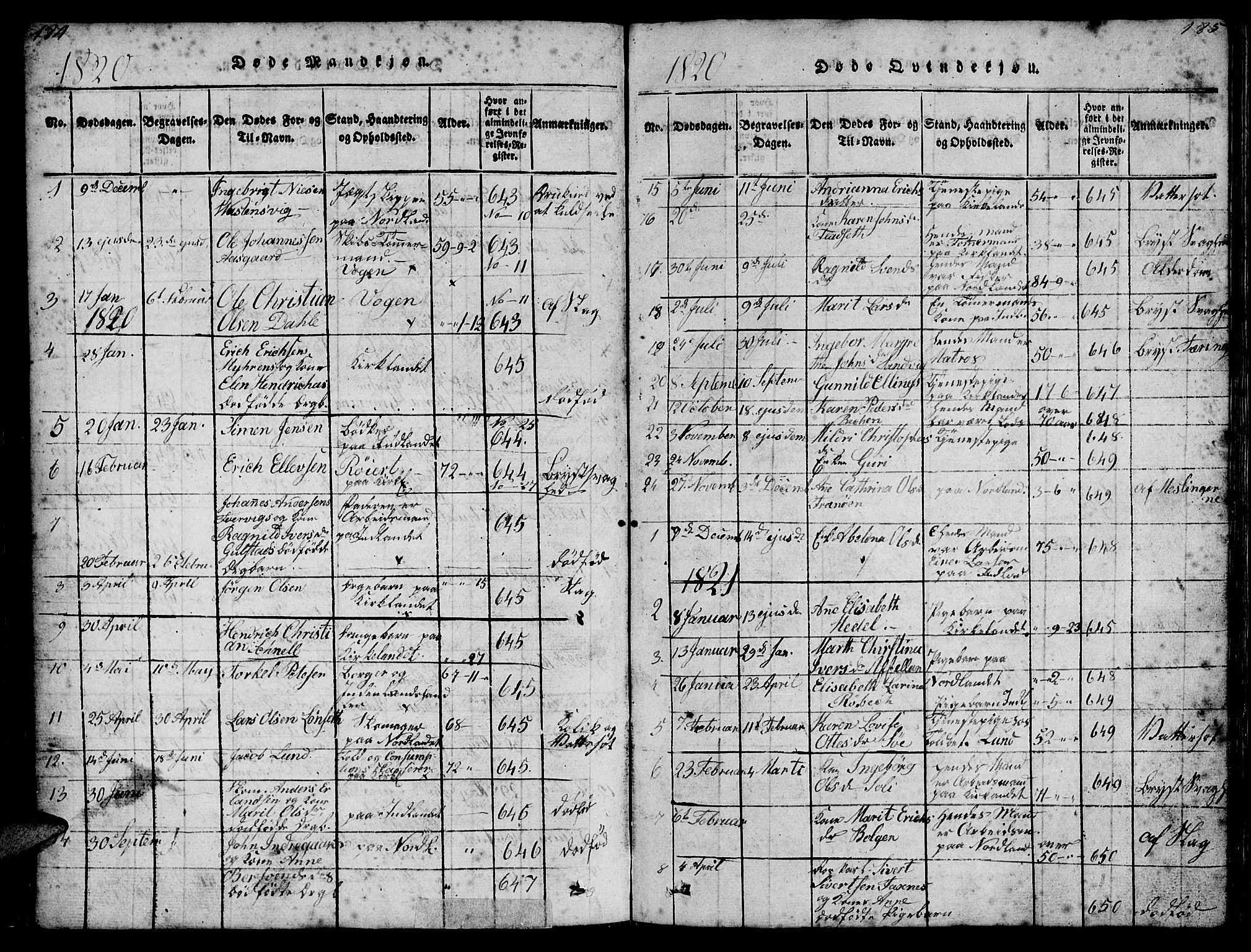 Ministerialprotokoller, klokkerbøker og fødselsregistre - Møre og Romsdal, SAT/A-1454/572/L0856: Klokkerbok nr. 572C01, 1819-1832, s. 184-185