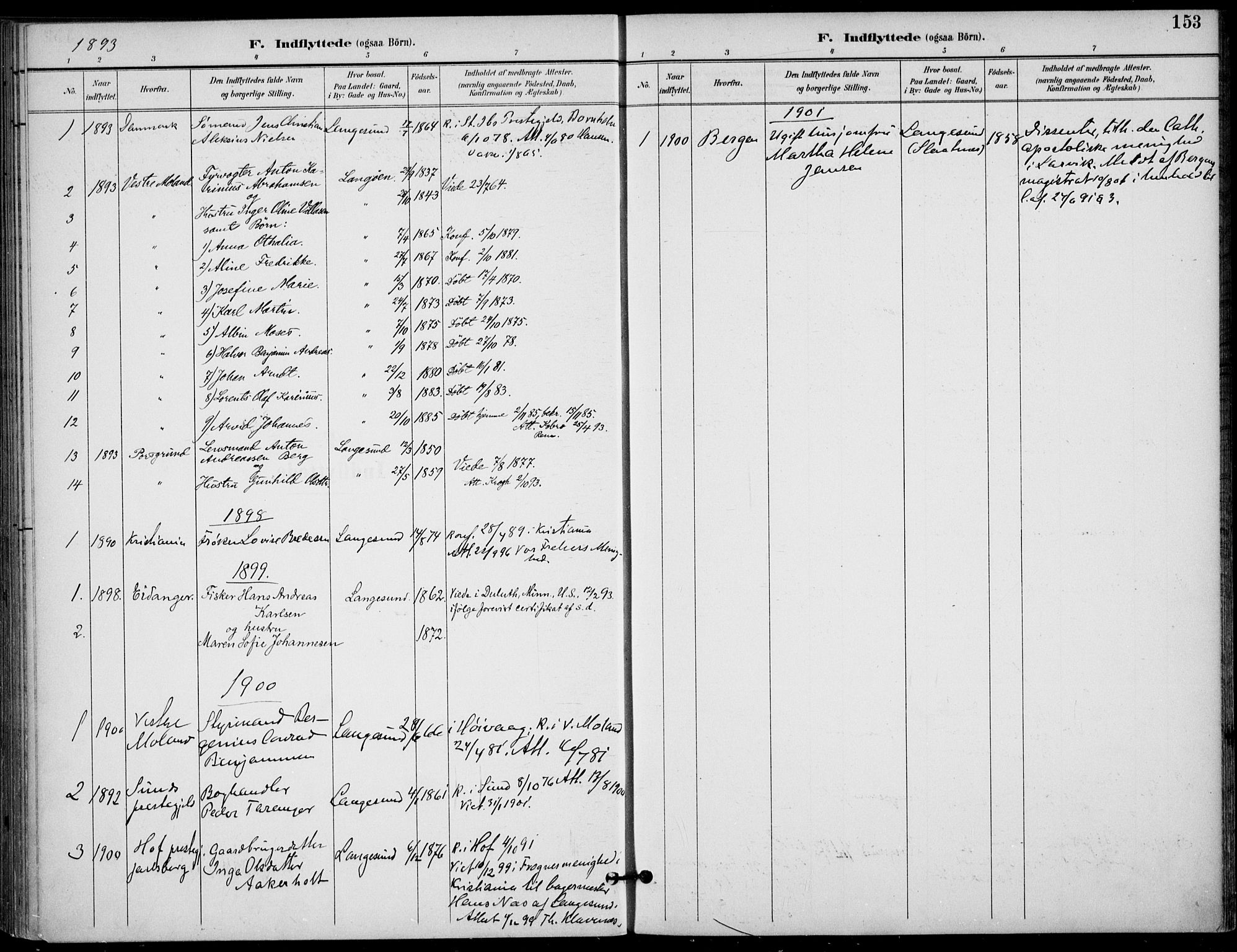 Langesund kirkebøker, AV/SAKO-A-280/F/Fa/L0003: Ministerialbok nr. 3, 1893-1907, s. 153