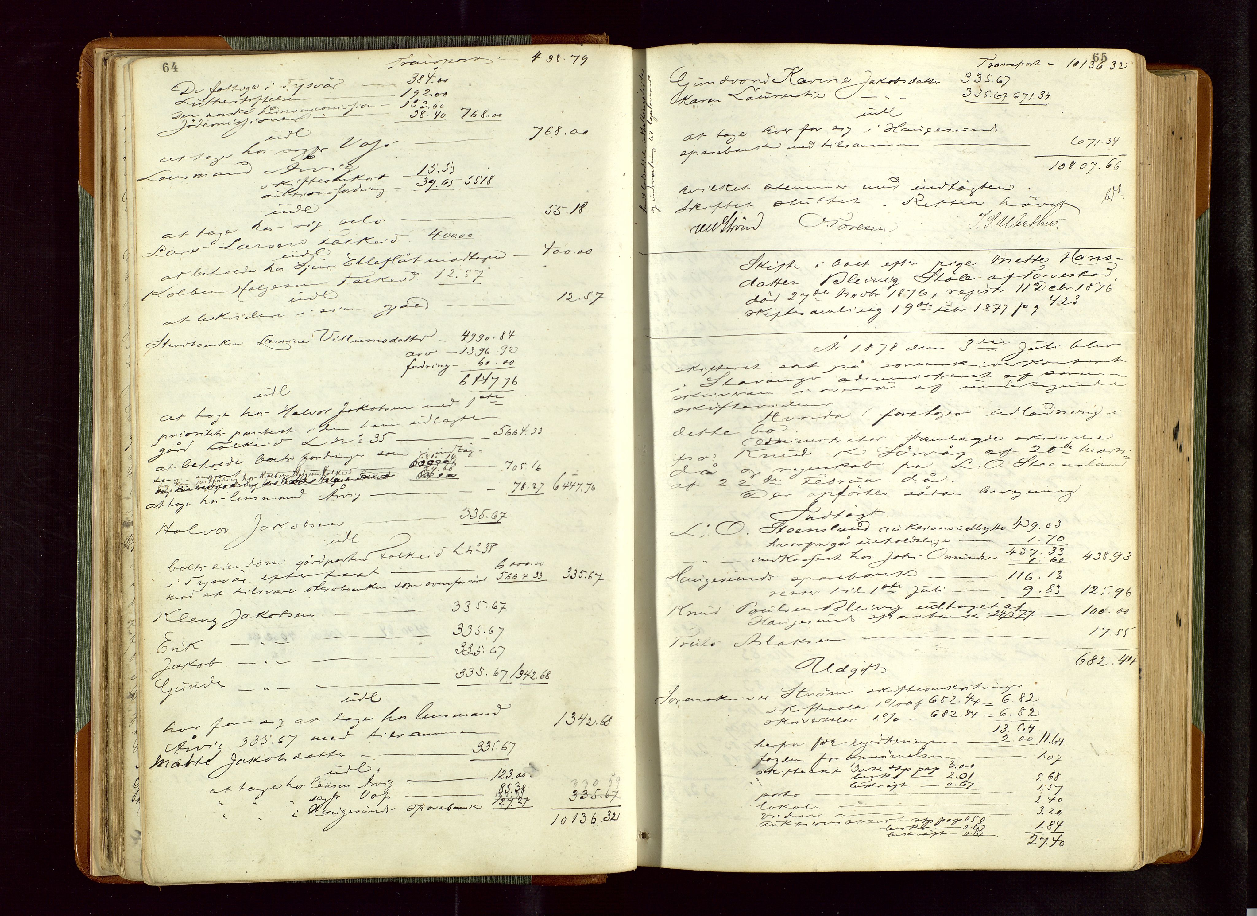 Karmsund sorenskriveri, AV/SAST-A-100311/01/IV/IVDBA/L0005: SKIFTEPROTOKOLL SKJOLD,TORVESTAD, TYSVÆR, 1877-1895, s. 64-65