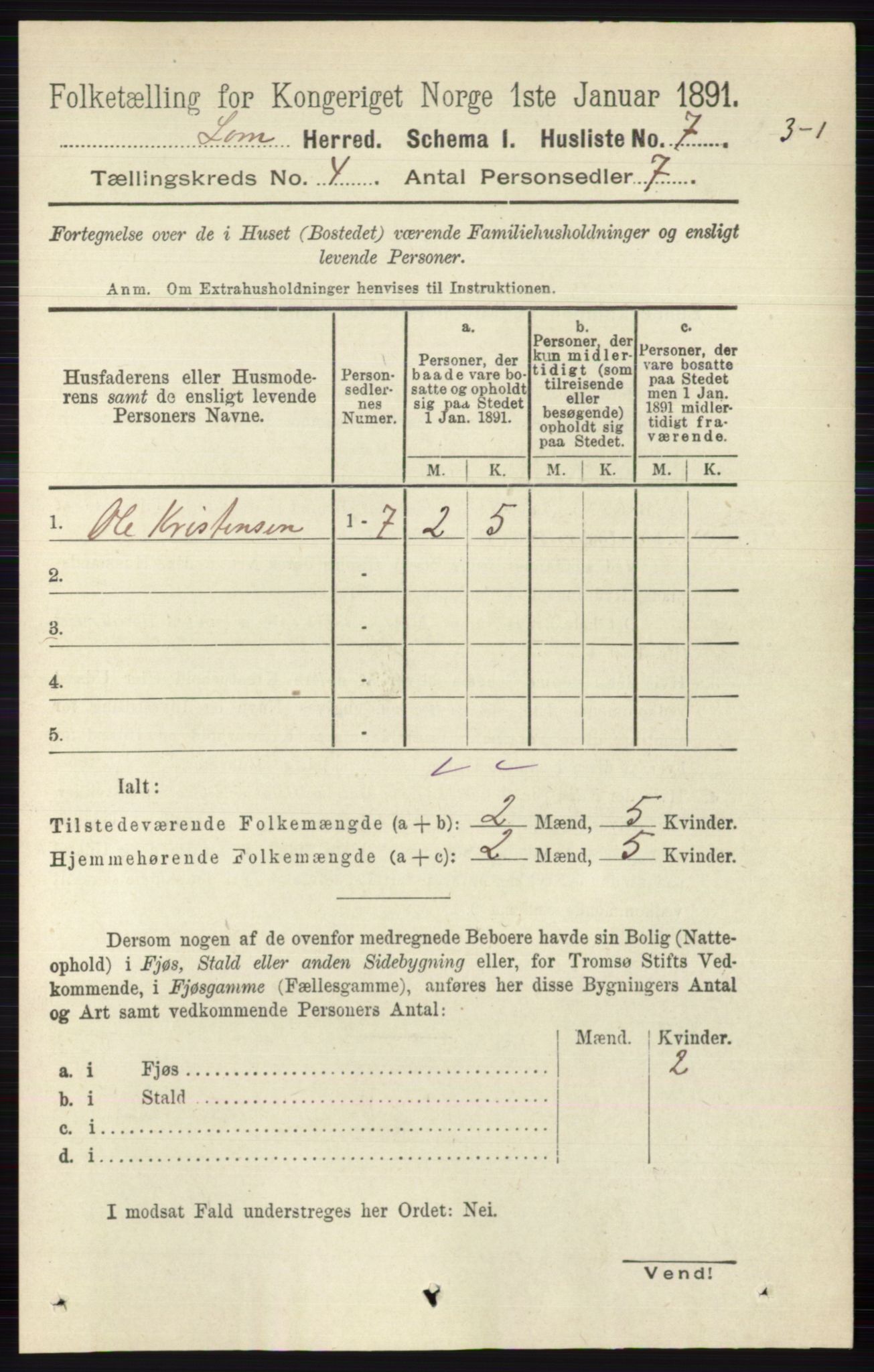 RA, Folketelling 1891 for 0514 Lom herred, 1891, s. 1462