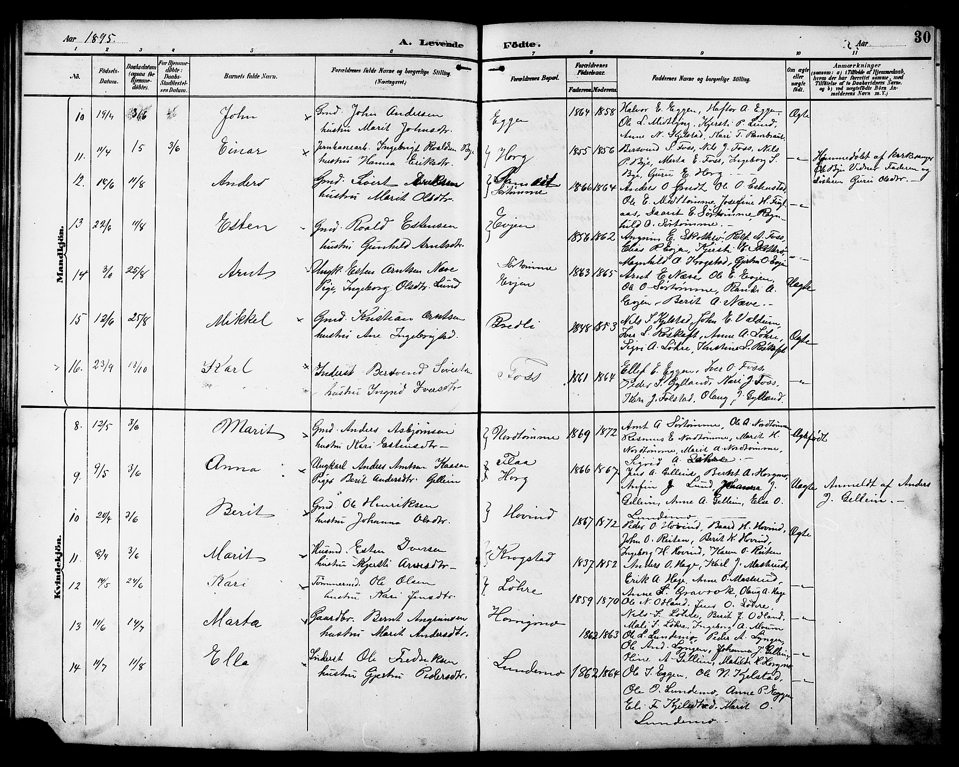 Ministerialprotokoller, klokkerbøker og fødselsregistre - Sør-Trøndelag, AV/SAT-A-1456/692/L1111: Klokkerbok nr. 692C06, 1890-1904, s. 30