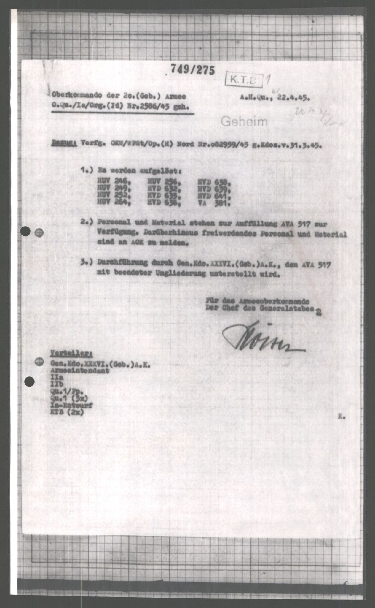 Forsvarets Overkommando. 2 kontor. Arkiv 11.4. Spredte tyske arkivsaker, AV/RA-RAFA-7031/D/Dar/Dara/L0004: Krigsdagbøker for 20. Gebirgs-Armee-Oberkommando (AOK 20), 1945, s. 719