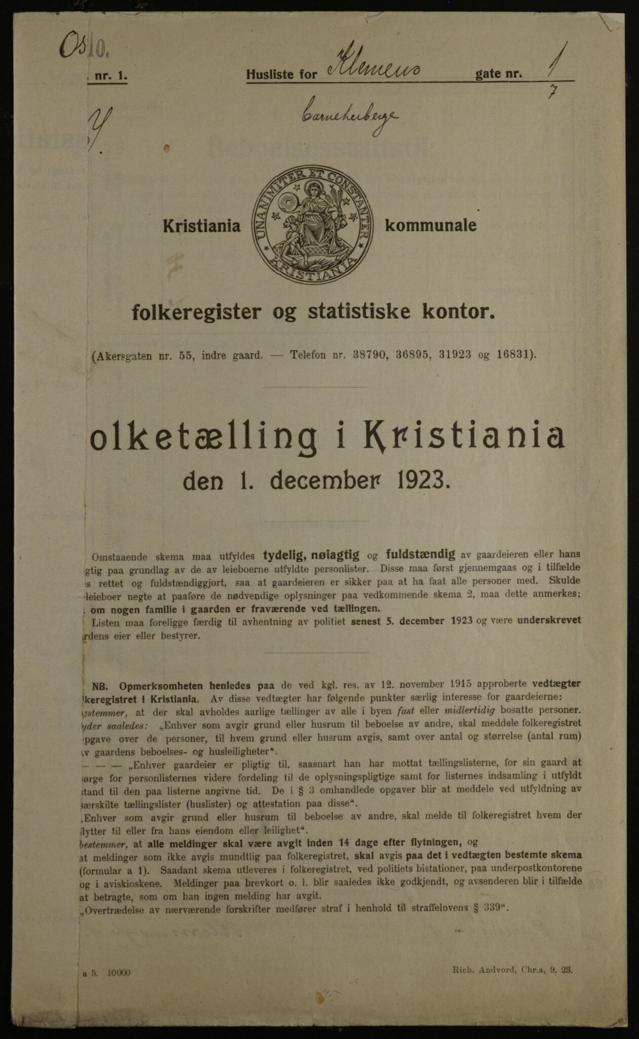 OBA, Kommunal folketelling 1.12.1923 for Kristiania, 1923, s. 14466