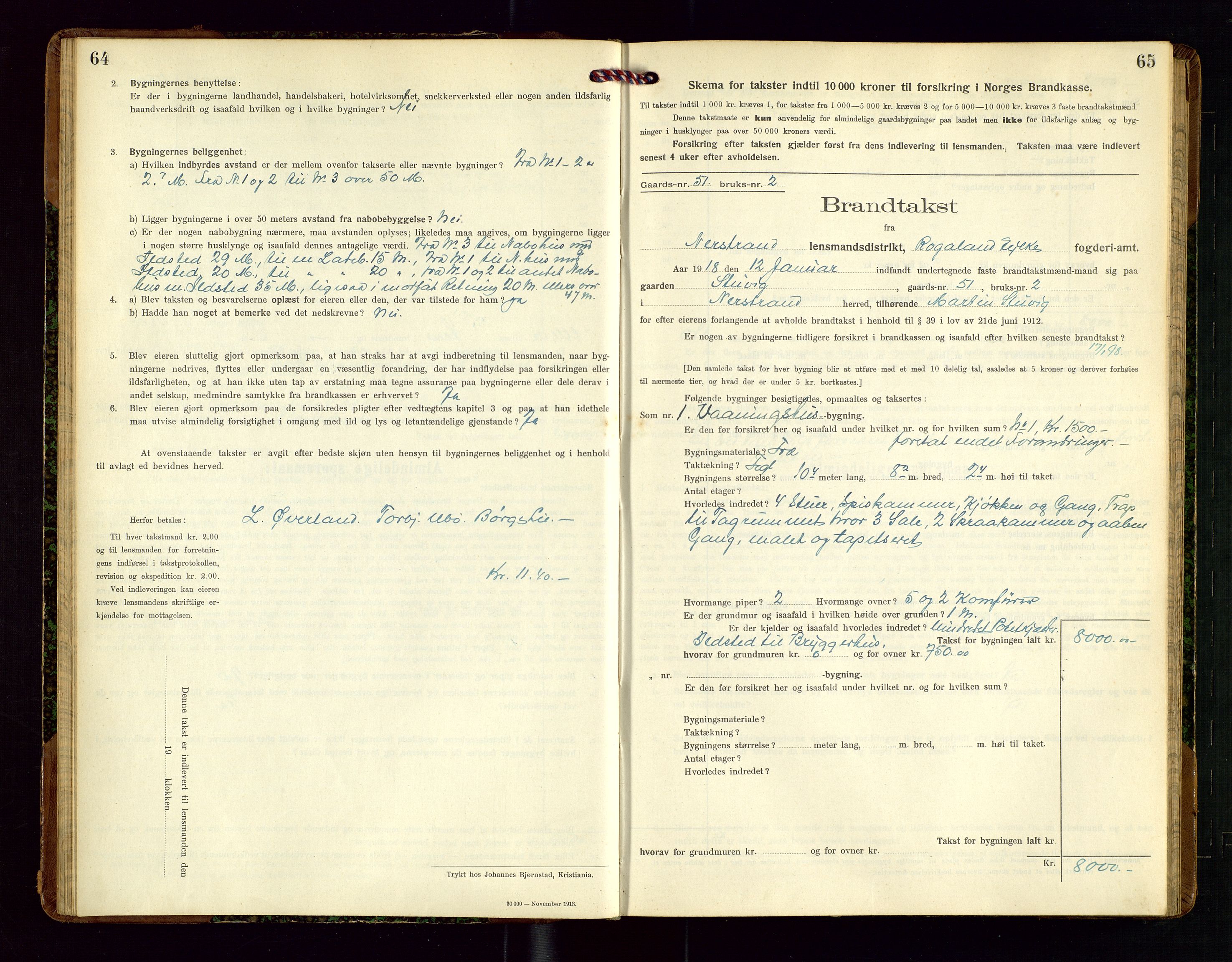 Nedstrand lensmannskontor, SAST/A-100236/Gob/L0002: "Brandtakstprotokol for Nerstrand lensmandsdistrikt Rogaland Fylke", 1916-1949, s. 64-65