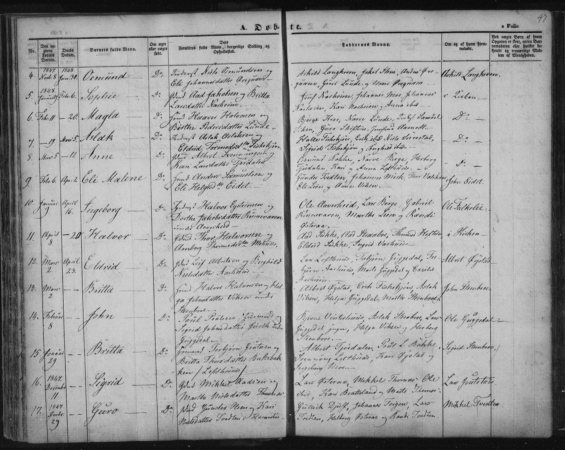 Suldal sokneprestkontor, AV/SAST-A-101845/01/IV/L0008: Ministerialbok nr. A 8, 1836-1853, s. 47