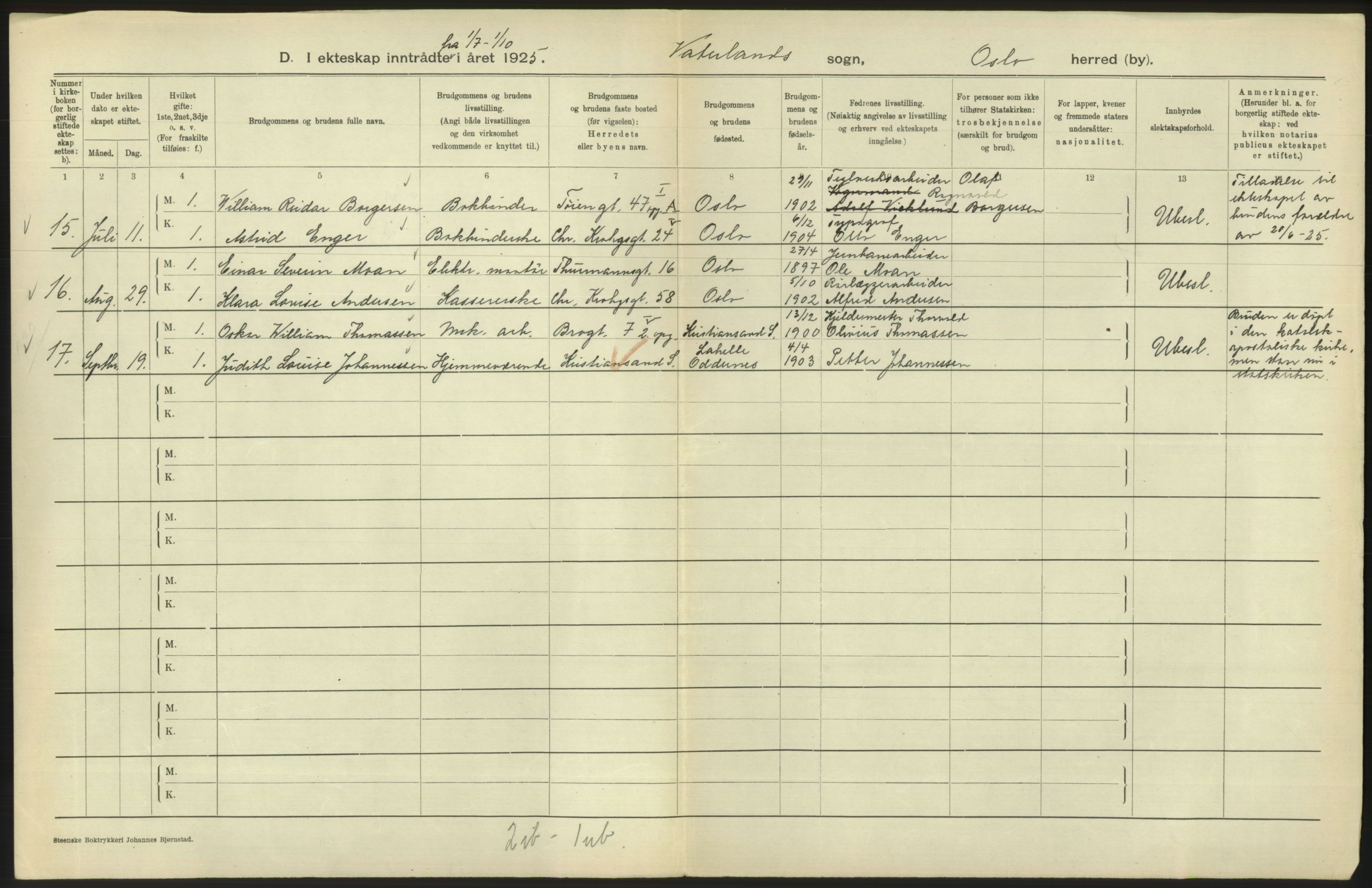 Statistisk sentralbyrå, Sosiodemografiske emner, Befolkning, AV/RA-S-2228/D/Df/Dfc/Dfce/L0008: Oslo: Gifte, 1925, s. 682