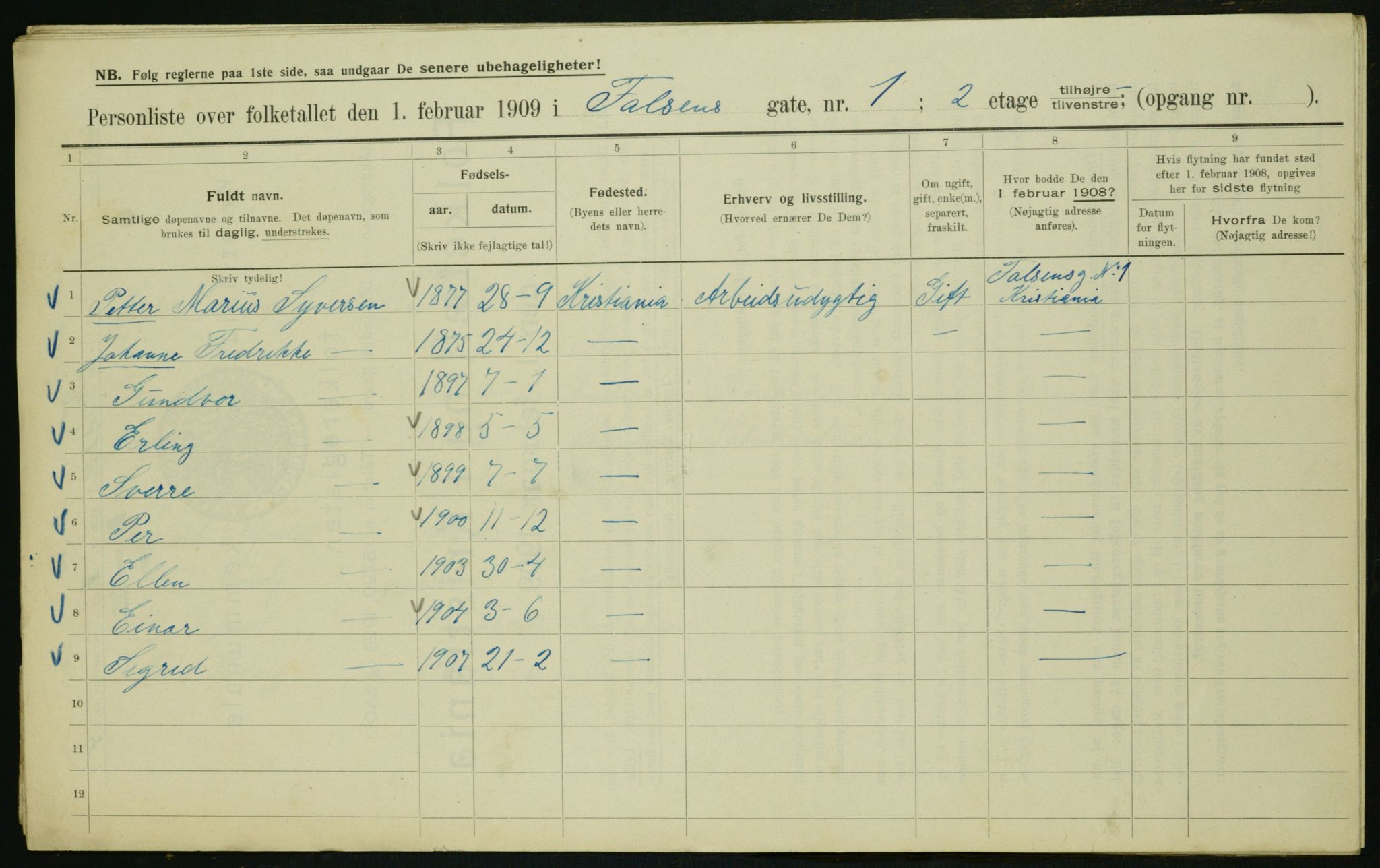 OBA, Kommunal folketelling 1.2.1909 for Kristiania kjøpstad, 1909, s. 20975