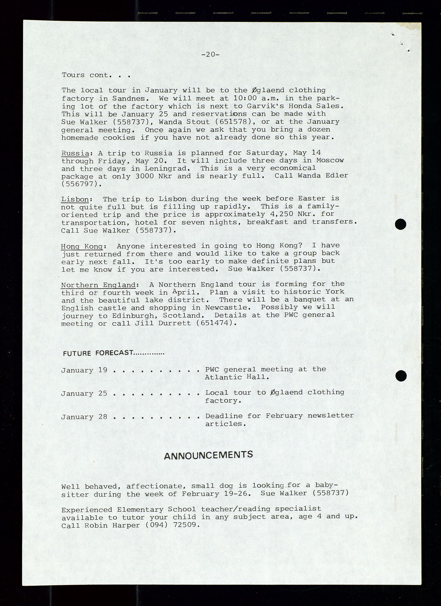 PA 1547 - Petroleum Wives Club, AV/SAST-A-101974/X/Xa/L0002: Newsletter, 1979-1987