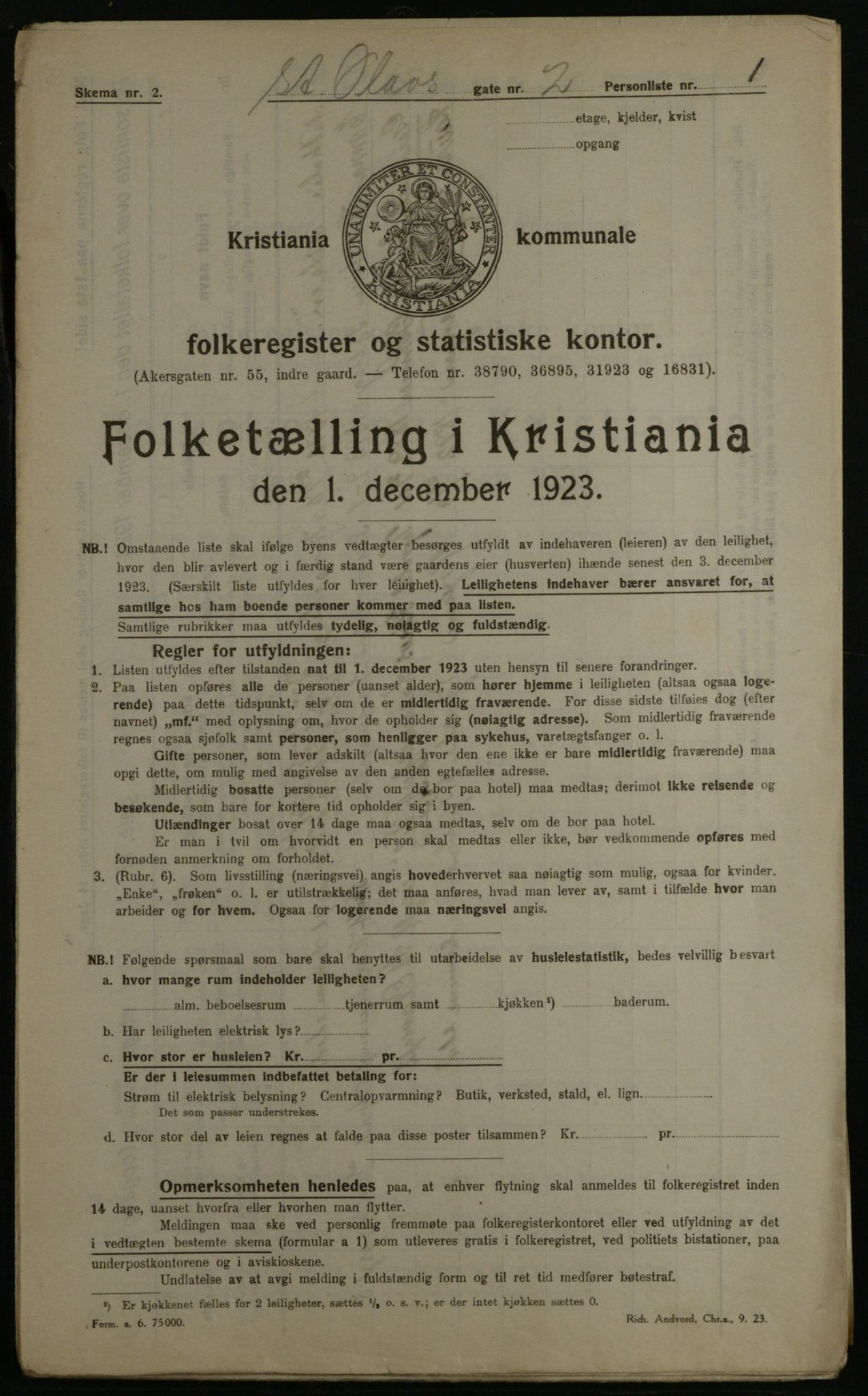 OBA, Kommunal folketelling 1.12.1923 for Kristiania, 1923, s. 97250