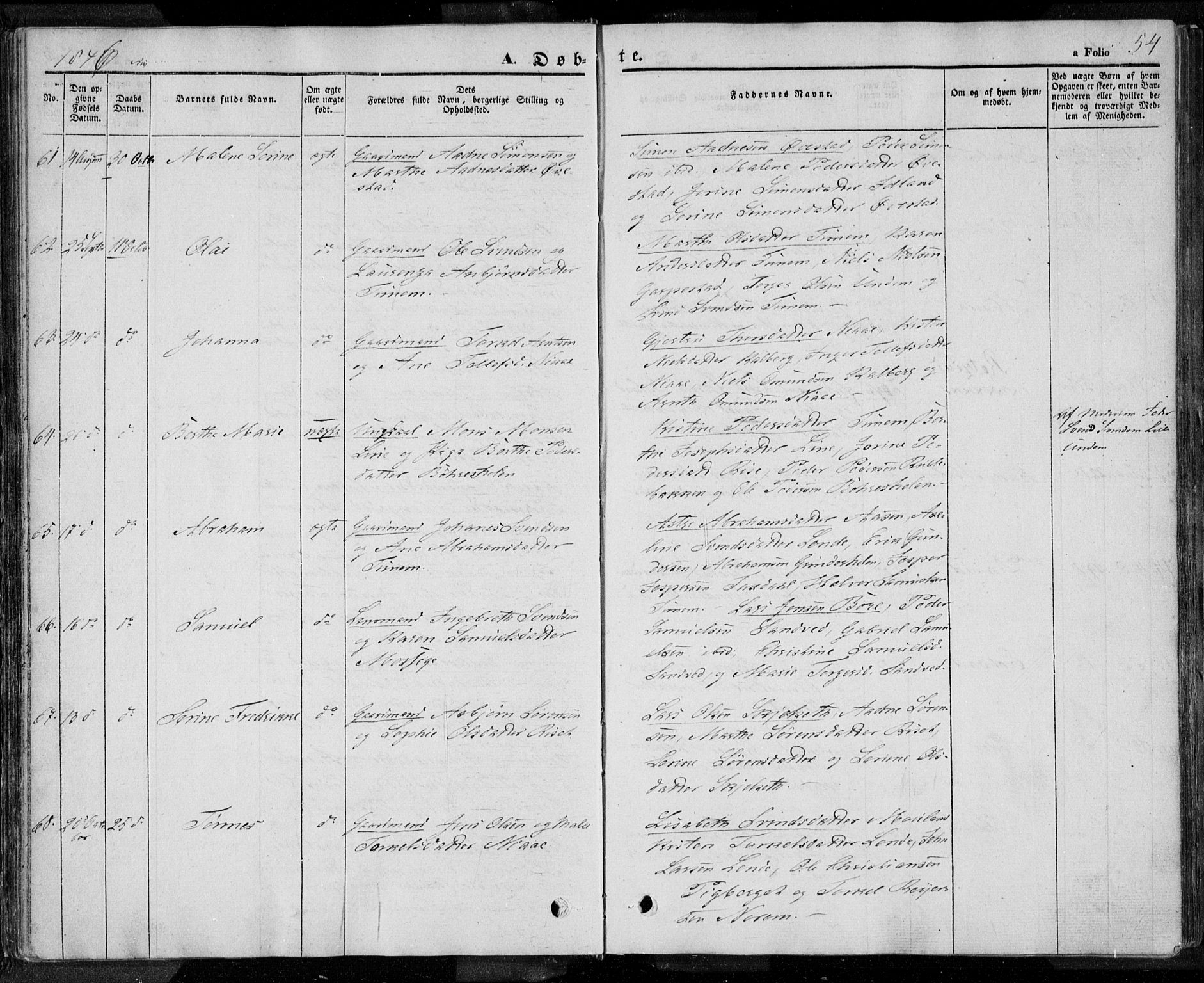 Lye sokneprestkontor, AV/SAST-A-101794/001/30BA/L0005: Ministerialbok nr. A 5.1, 1842-1855, s. 54