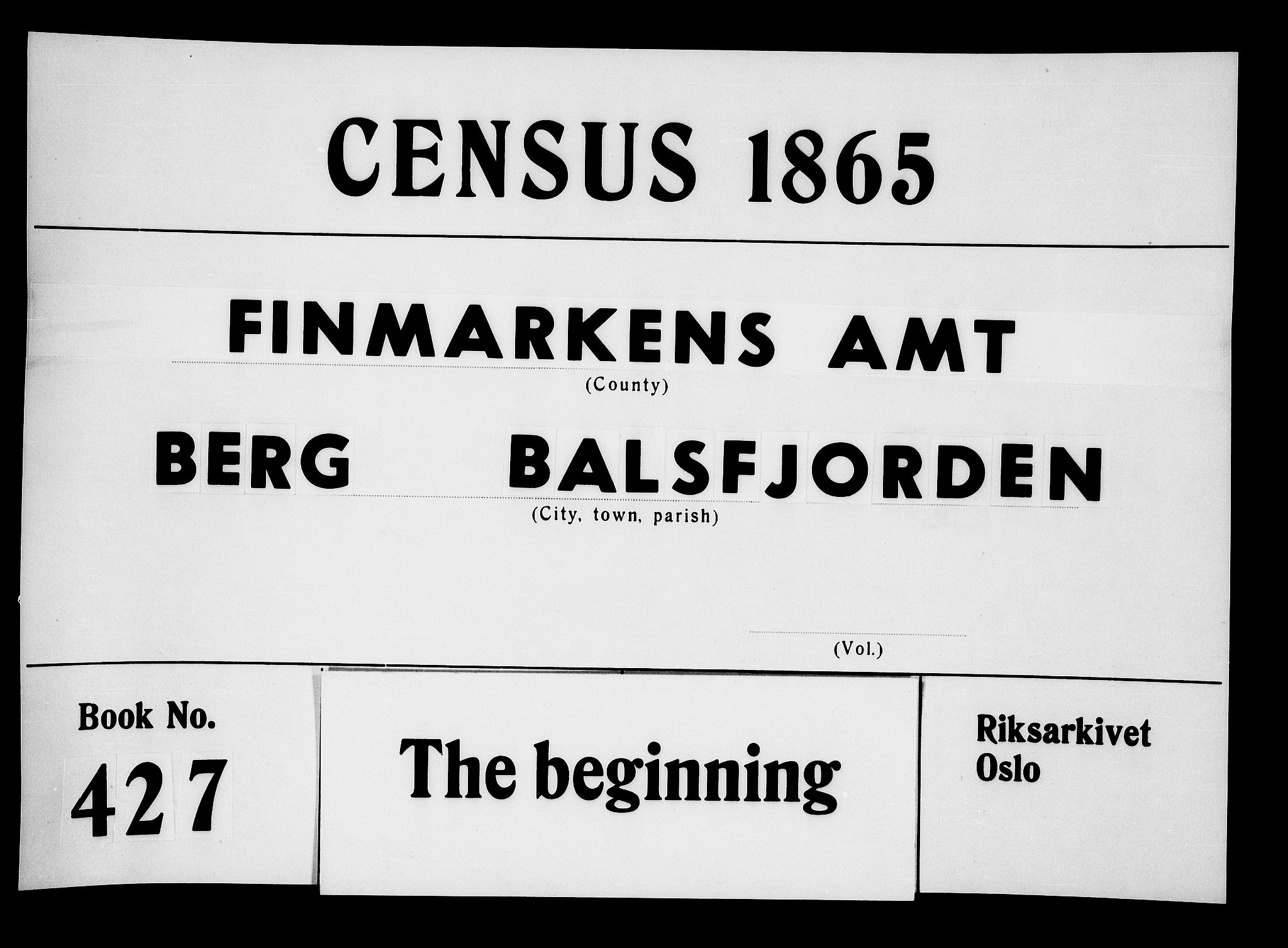 RA, Folketelling 1865 for 1929P Berg prestegjeld, 1865, s. 1