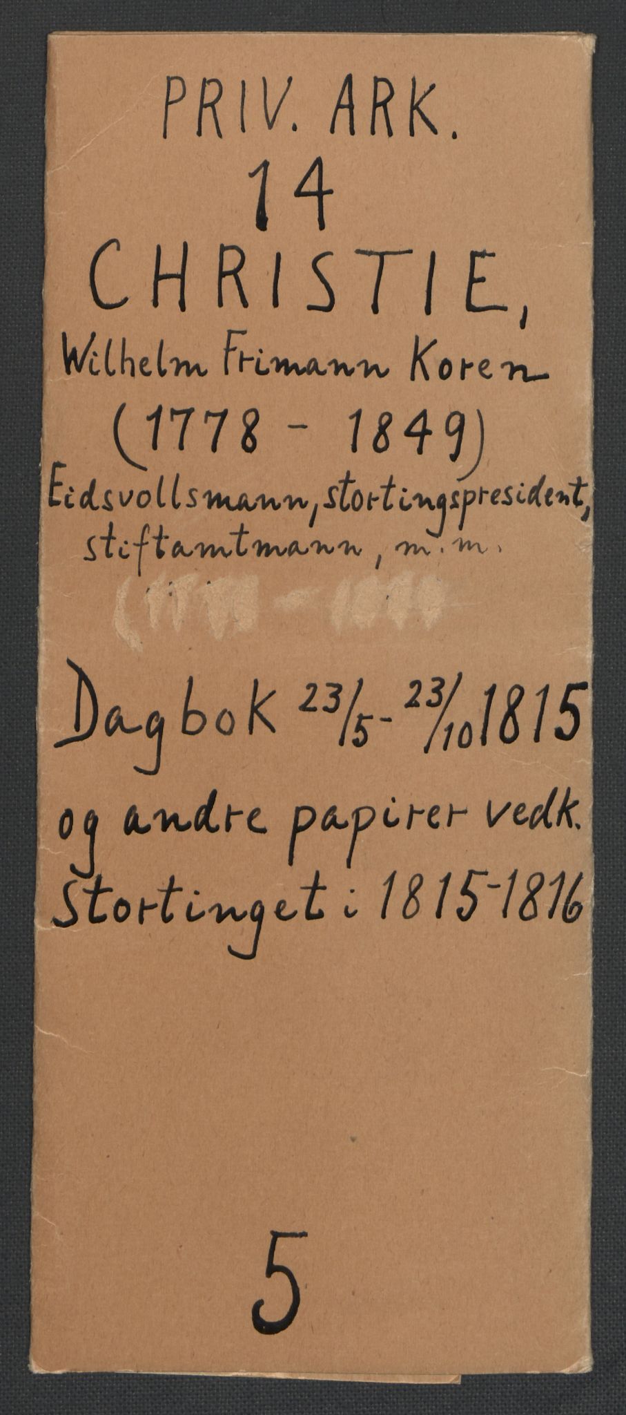 Christie, Wilhelm Frimann Koren, AV/RA-PA-0014/F/L0005: Christies dokumenter fra Stortinget, 1815-1816, s. 2