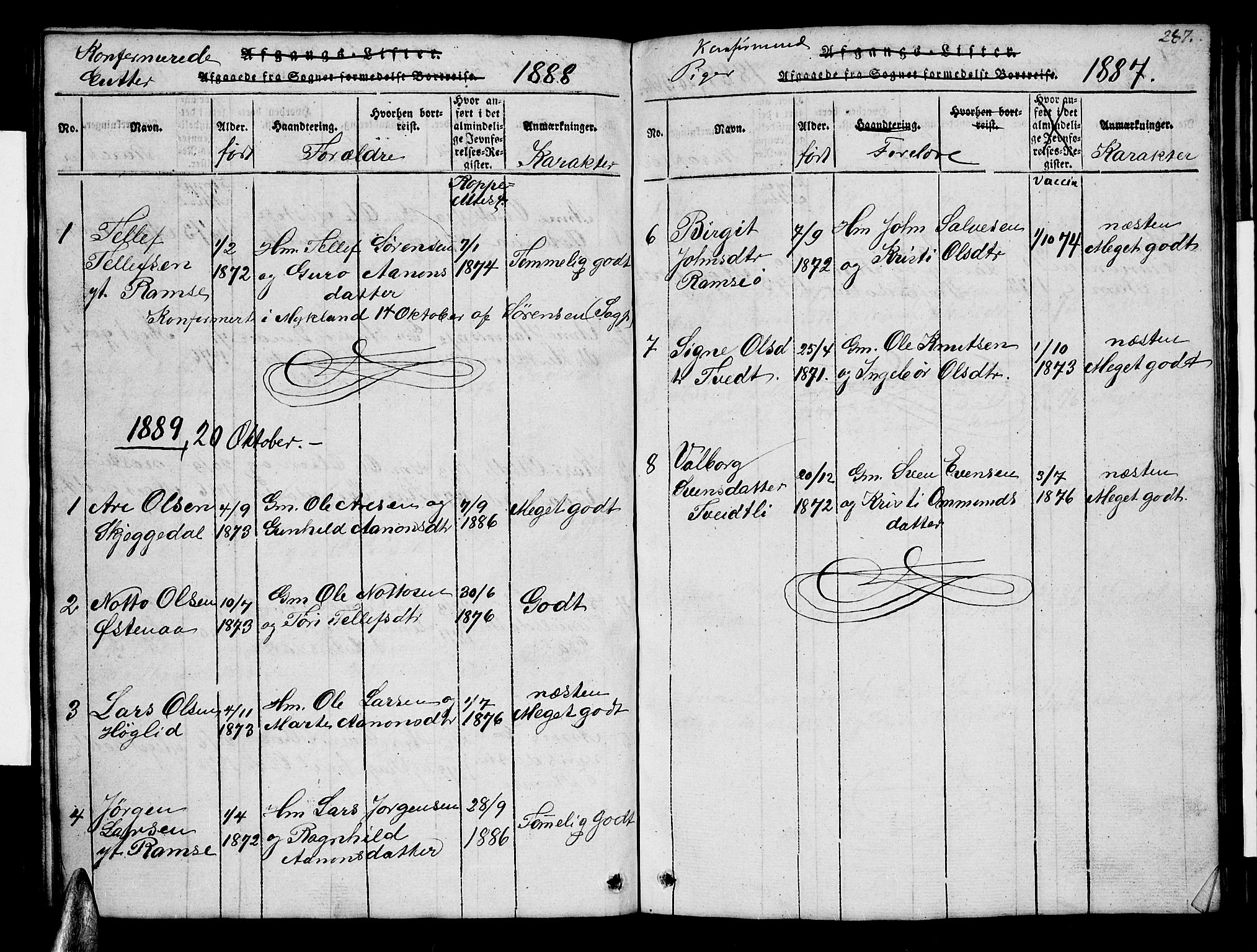 Åmli sokneprestkontor, SAK/1111-0050/F/Fb/Fbb/L0001: Klokkerbok nr. B 1, 1816-1889, s. 287