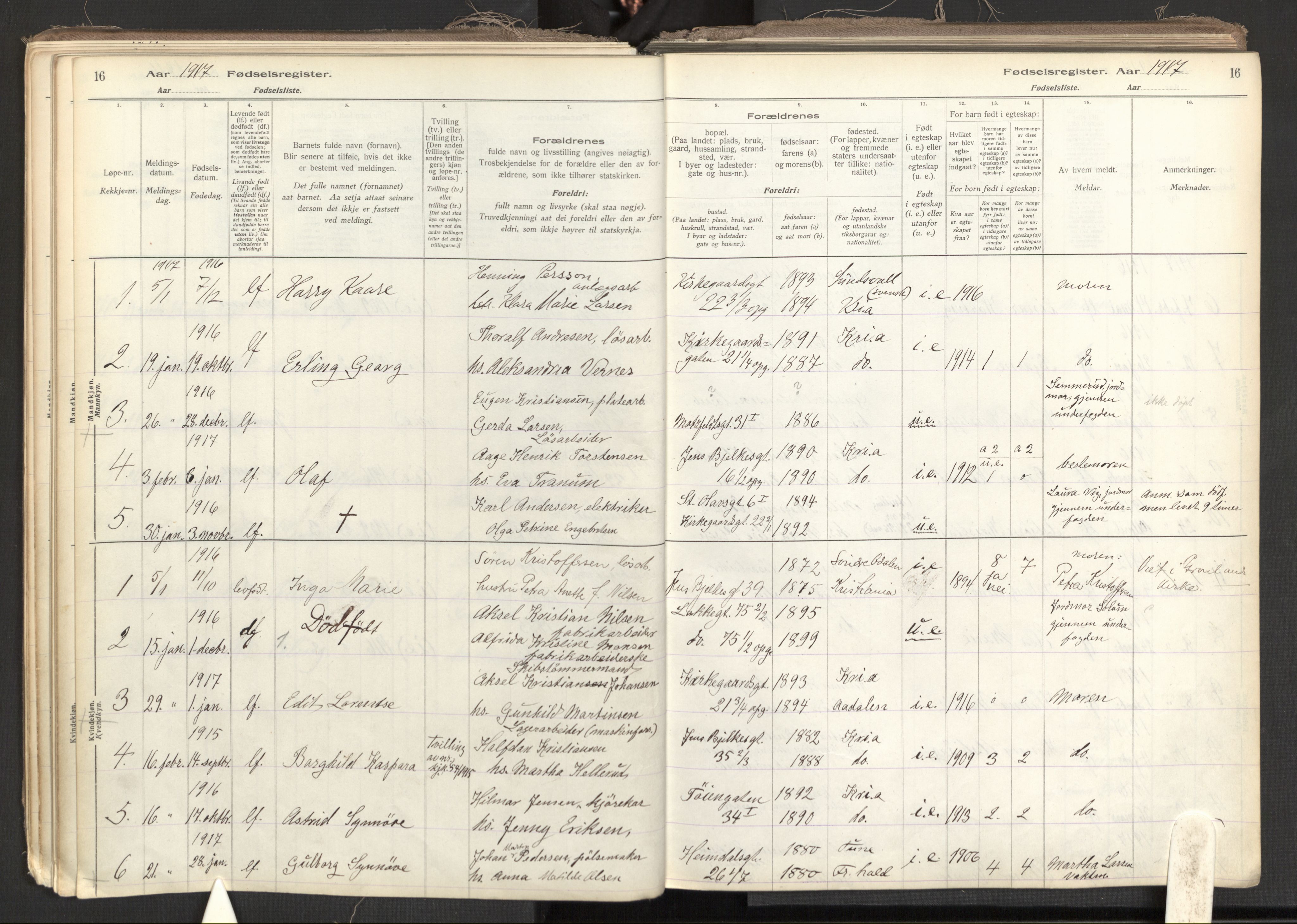 Tøyen prestekontor Kirkebøker, SAO/A-10167a/J/Ja/L0001: Fødselsregister nr. 1, 1916-1944, s. 16