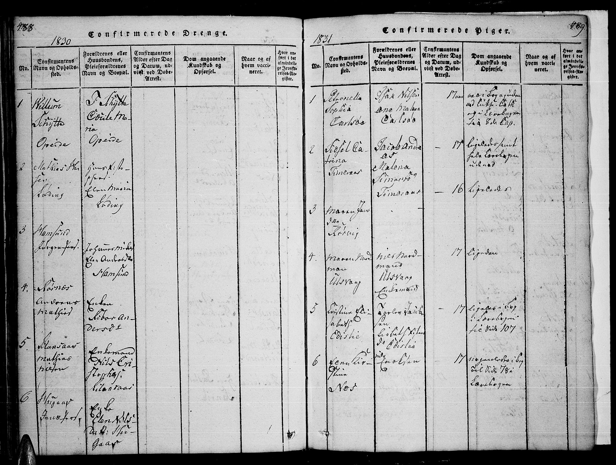 Ministerialprotokoller, klokkerbøker og fødselsregistre - Nordland, SAT/A-1459/859/L0855: Klokkerbok nr. 859C01, 1821-1839, s. 488-489
