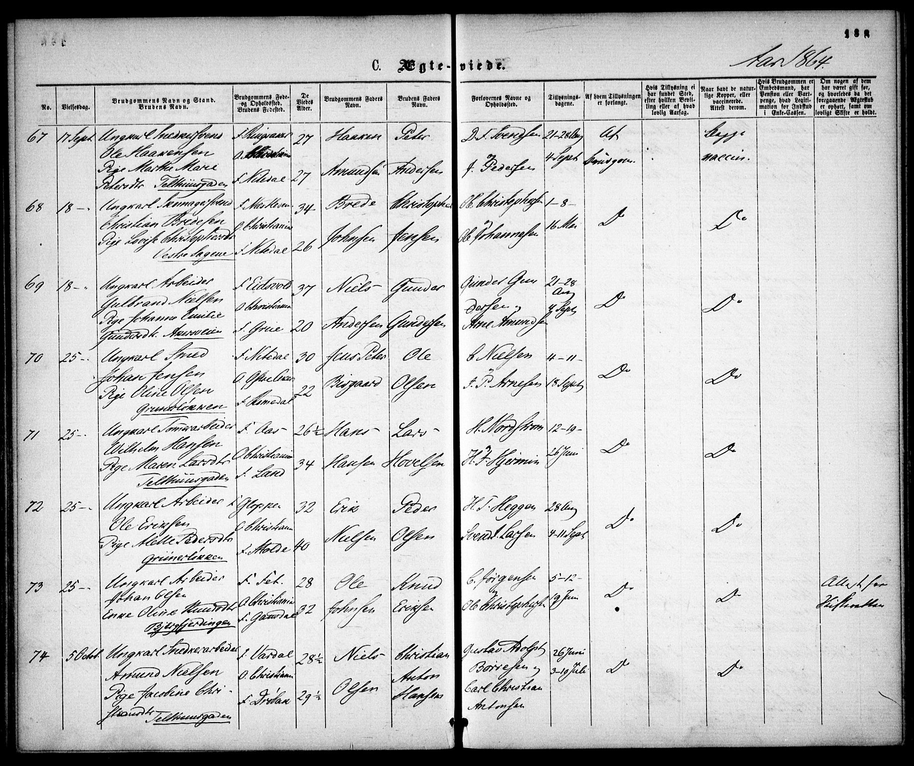 Gamle Aker prestekontor Kirkebøker, SAO/A-10617a/F/L0001: Ministerialbok nr. 1, 1861-1865, s. 188