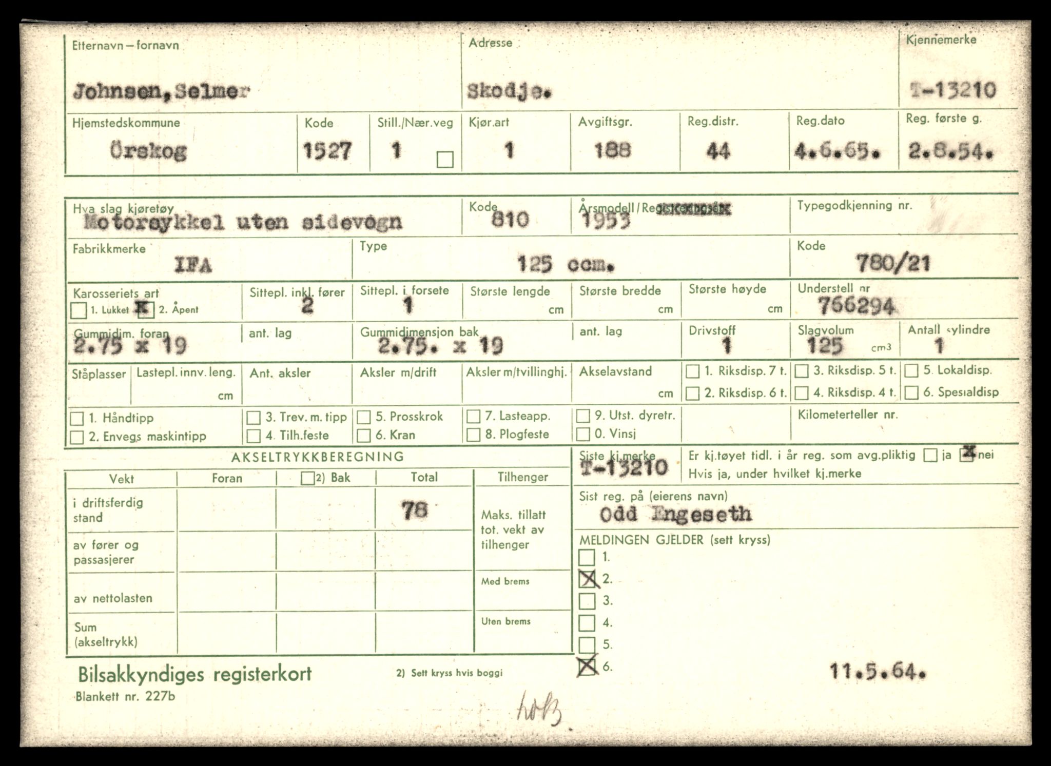 Møre og Romsdal vegkontor - Ålesund trafikkstasjon, AV/SAT-A-4099/F/Fe/L0038: Registreringskort for kjøretøy T 13180 - T 13360, 1927-1998, s. 497