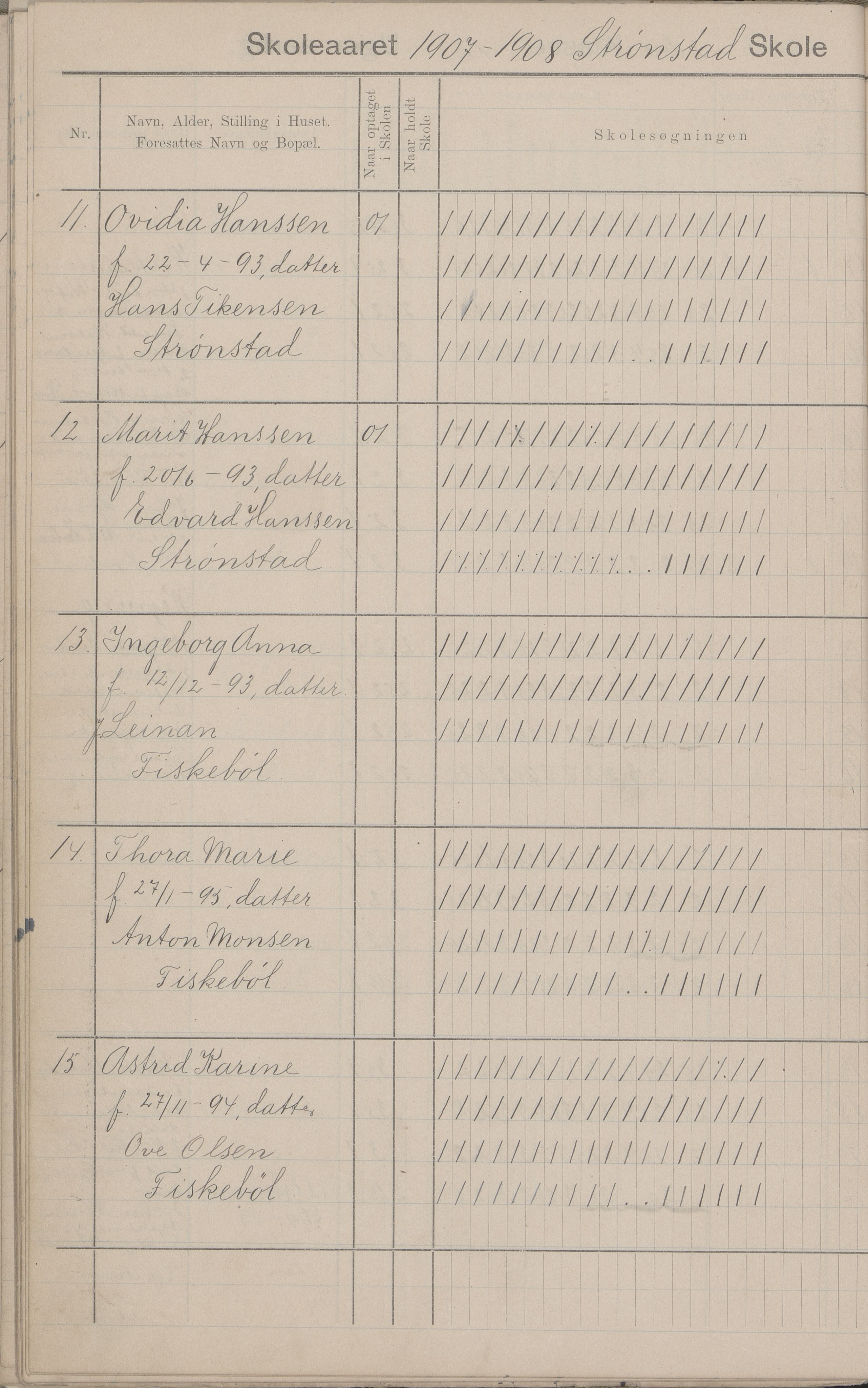 Hadsel kommune. Strønstad skolekrets, AIN/K-18660.510.13/G/L0001: Skoleprotokoll for Strønstad skole - Seloter, 1905-1914