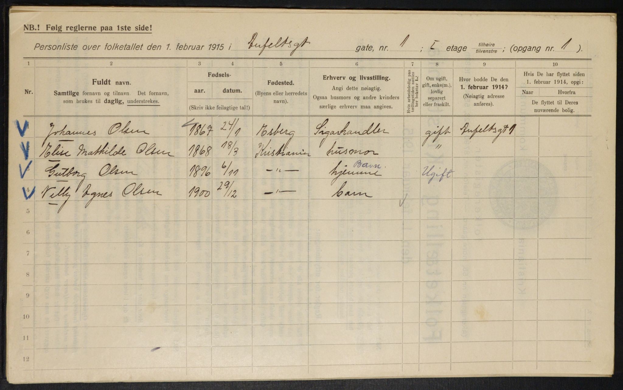 OBA, Kommunal folketelling 1.2.1915 for Kristiania, 1915, s. 989