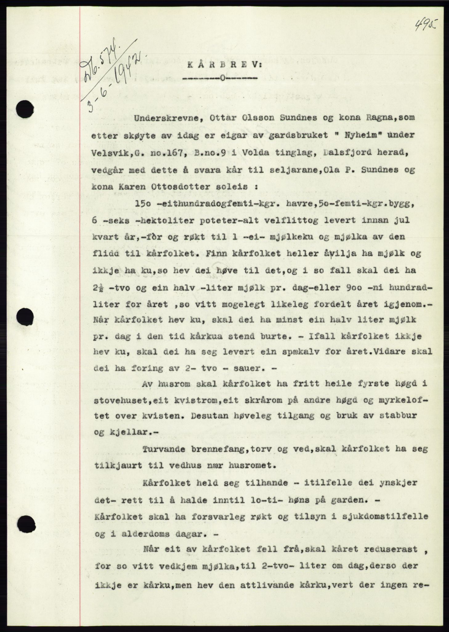 Søre Sunnmøre sorenskriveri, SAT/A-4122/1/2/2C/L0073: Pantebok nr. 67, 1941-1942, Dagboknr: 574/1942