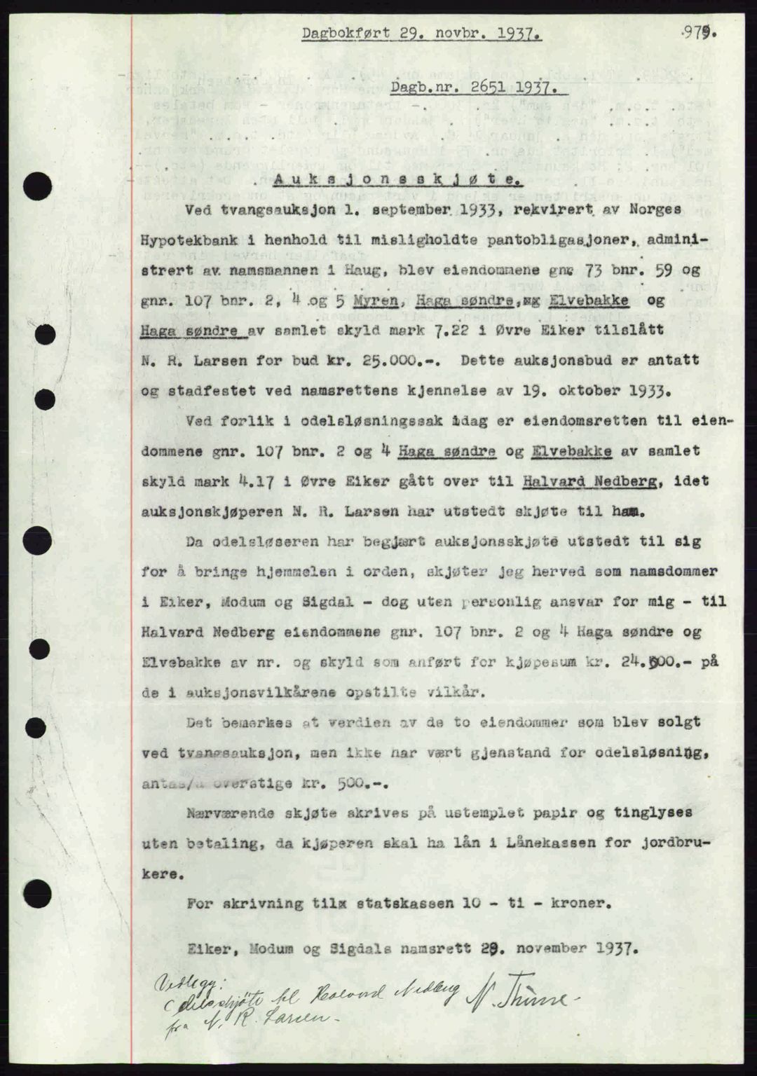 Eiker, Modum og Sigdal sorenskriveri, SAKO/A-123/G/Ga/Gab/L0036: Pantebok nr. A6, 1937-1937, Dagboknr: 2651/1937