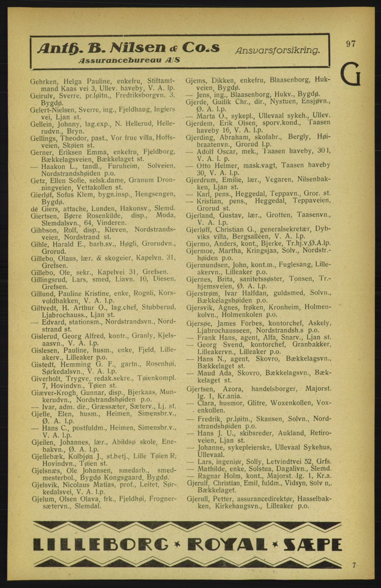 Aker adressebok/adressekalender, PUBL/001/A/002: Akers adressekalender, 1922, s. 97
