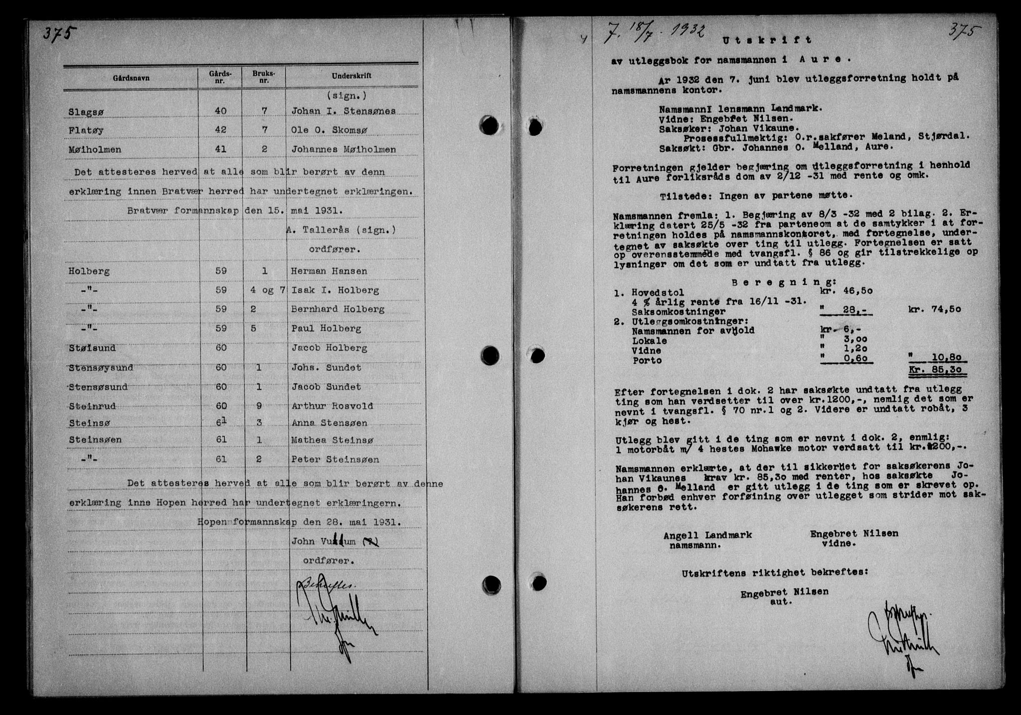 Nordmøre sorenskriveri, AV/SAT-A-4132/1/2/2Ca/L0075: Pantebok nr. 65, 1932-1932, Tingl.dato: 18.07.1932