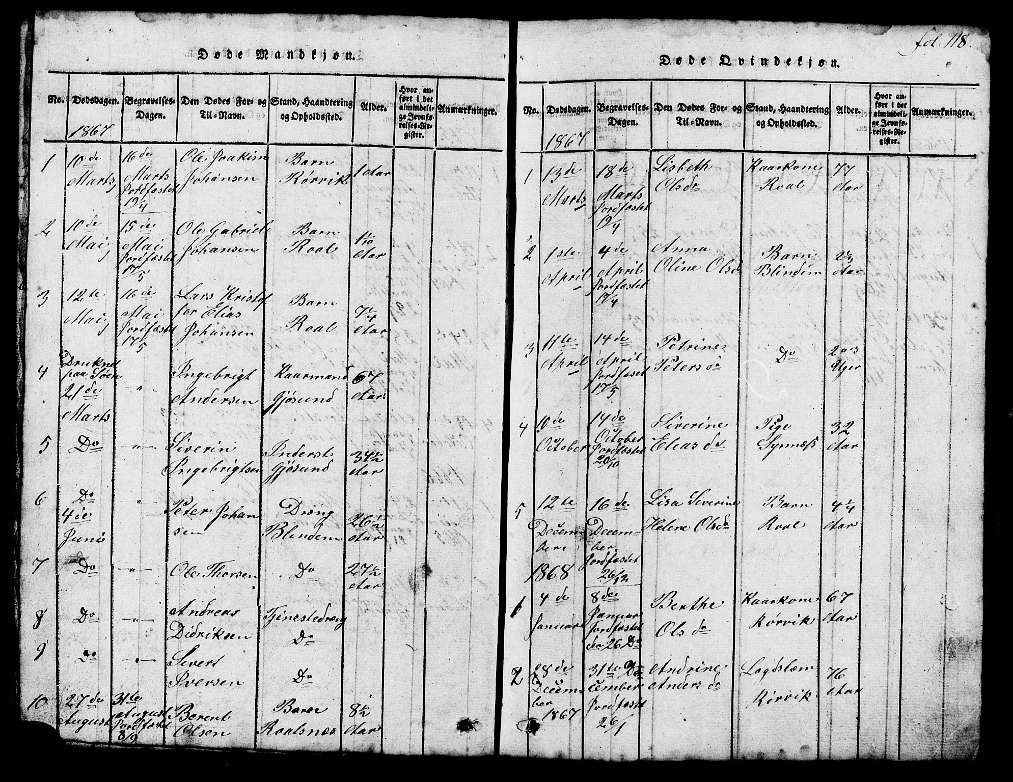 Ministerialprotokoller, klokkerbøker og fødselsregistre - Møre og Romsdal, SAT/A-1454/537/L0520: Klokkerbok nr. 537C01, 1819-1868, s. 118