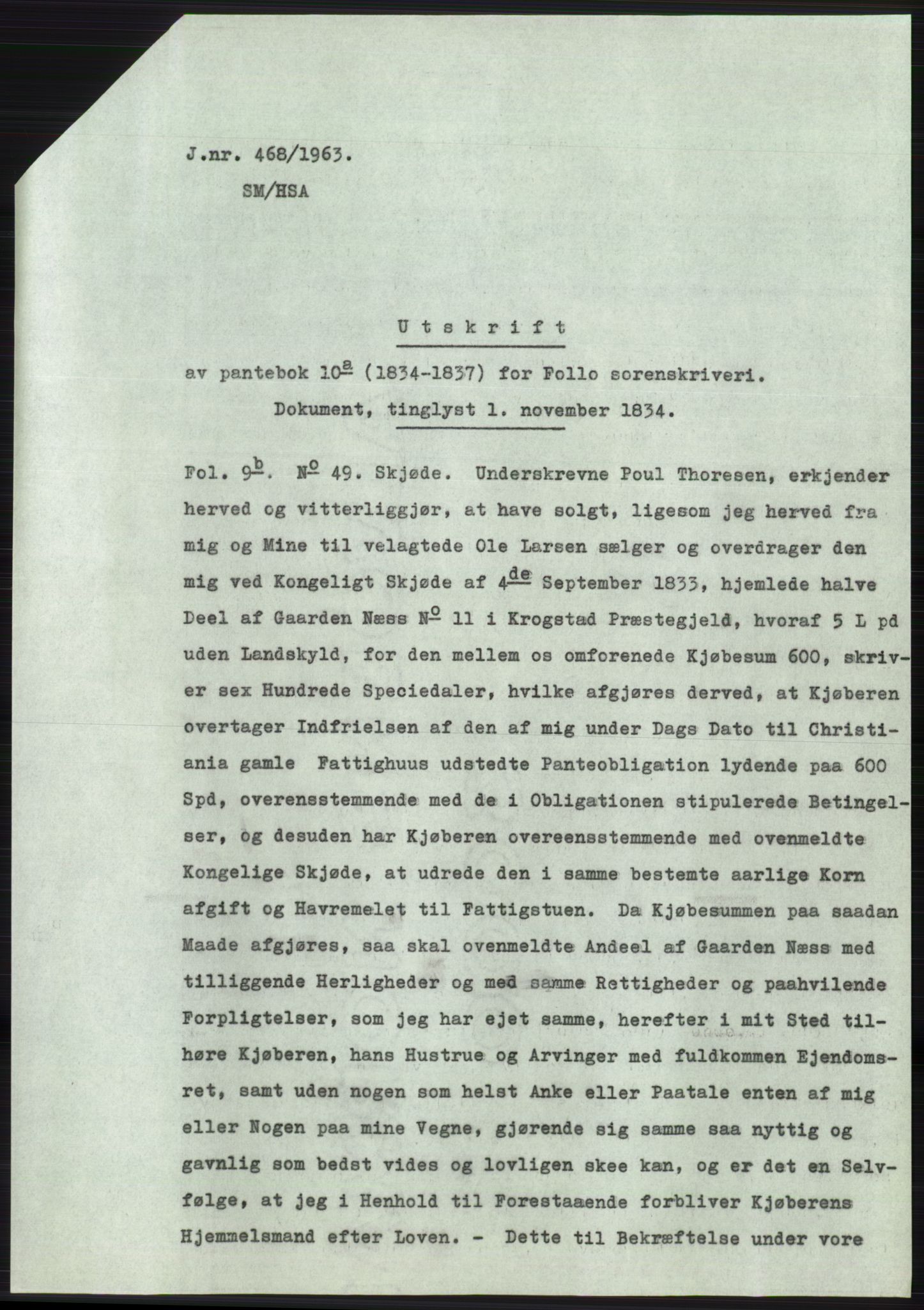 Statsarkivet i Oslo, SAO/A-10621/Z/Zd/L0017: Avskrifter, j.nr 9-1250/1963, 1963, s. 141