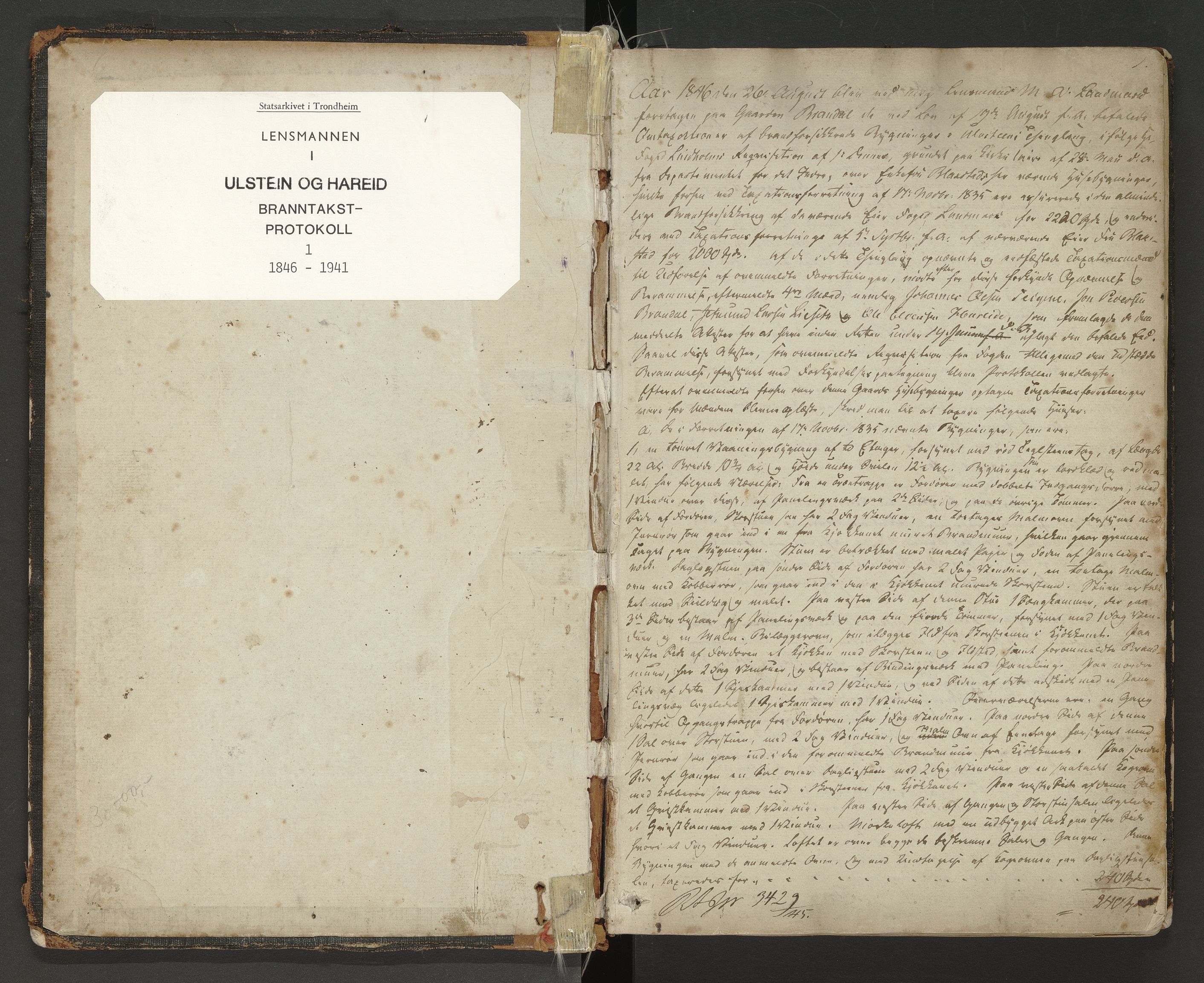 Norges Brannkasse Ulstein og Hareid, AV/SAT-A-5487/F/Fa/L0001: Branntakstprotokoll, 1846-1941, s. 1