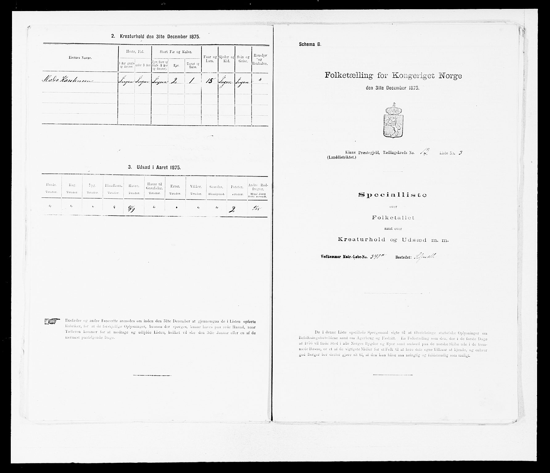 SAB, Folketelling 1875 for 1437L Kinn prestegjeld, Kinn sokn og Svanøy sokn, 1875, s. 1293