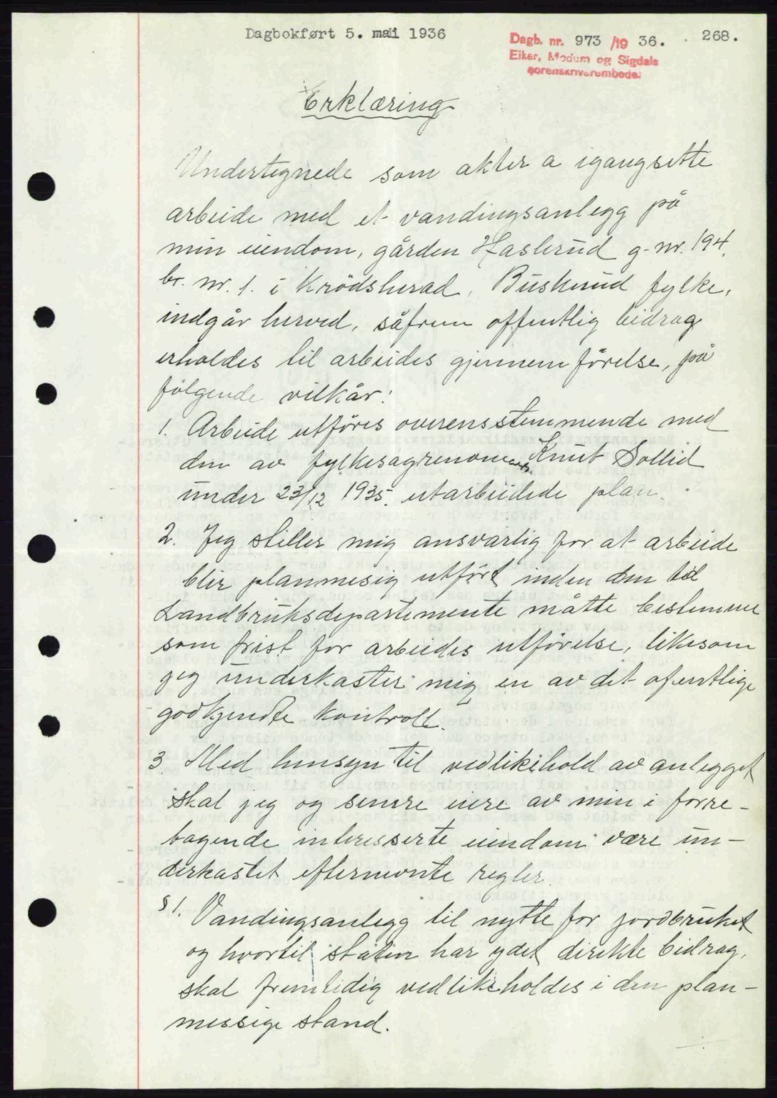 Eiker, Modum og Sigdal sorenskriveri, SAKO/A-123/G/Ga/Gab/L0032: Pantebok nr. A2, 1936-1936, Dagboknr: 973/1936
