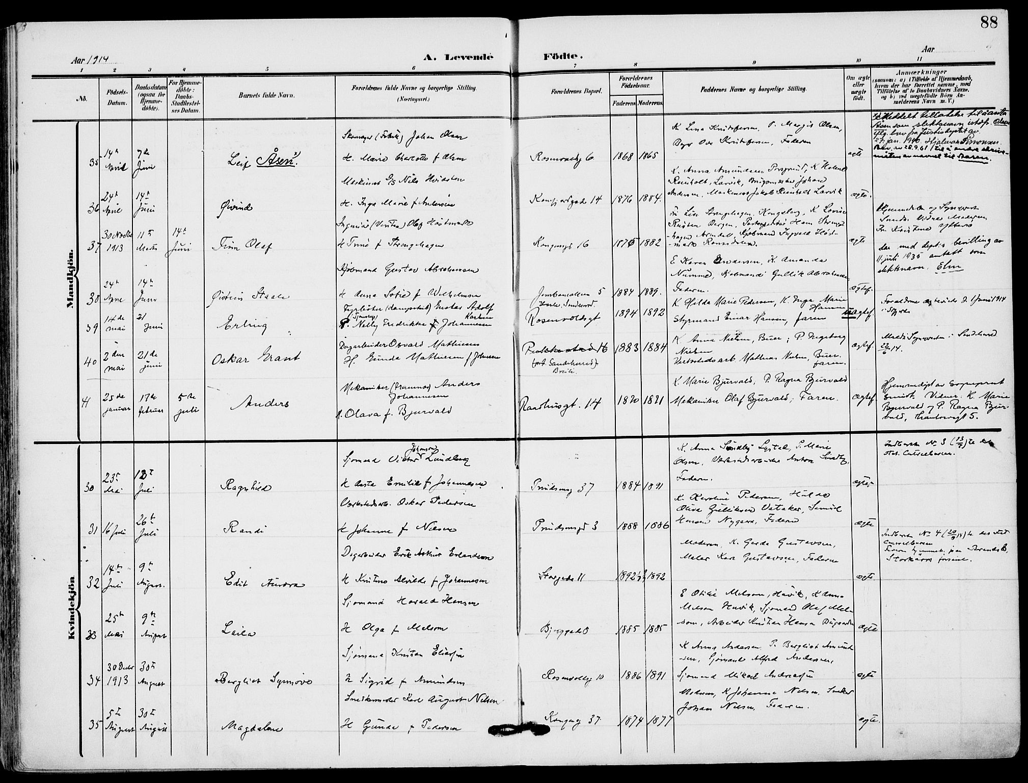 Sandefjord kirkebøker, AV/SAKO-A-315/F/Fa/L0005: Ministerialbok nr. 5, 1906-1915, s. 88