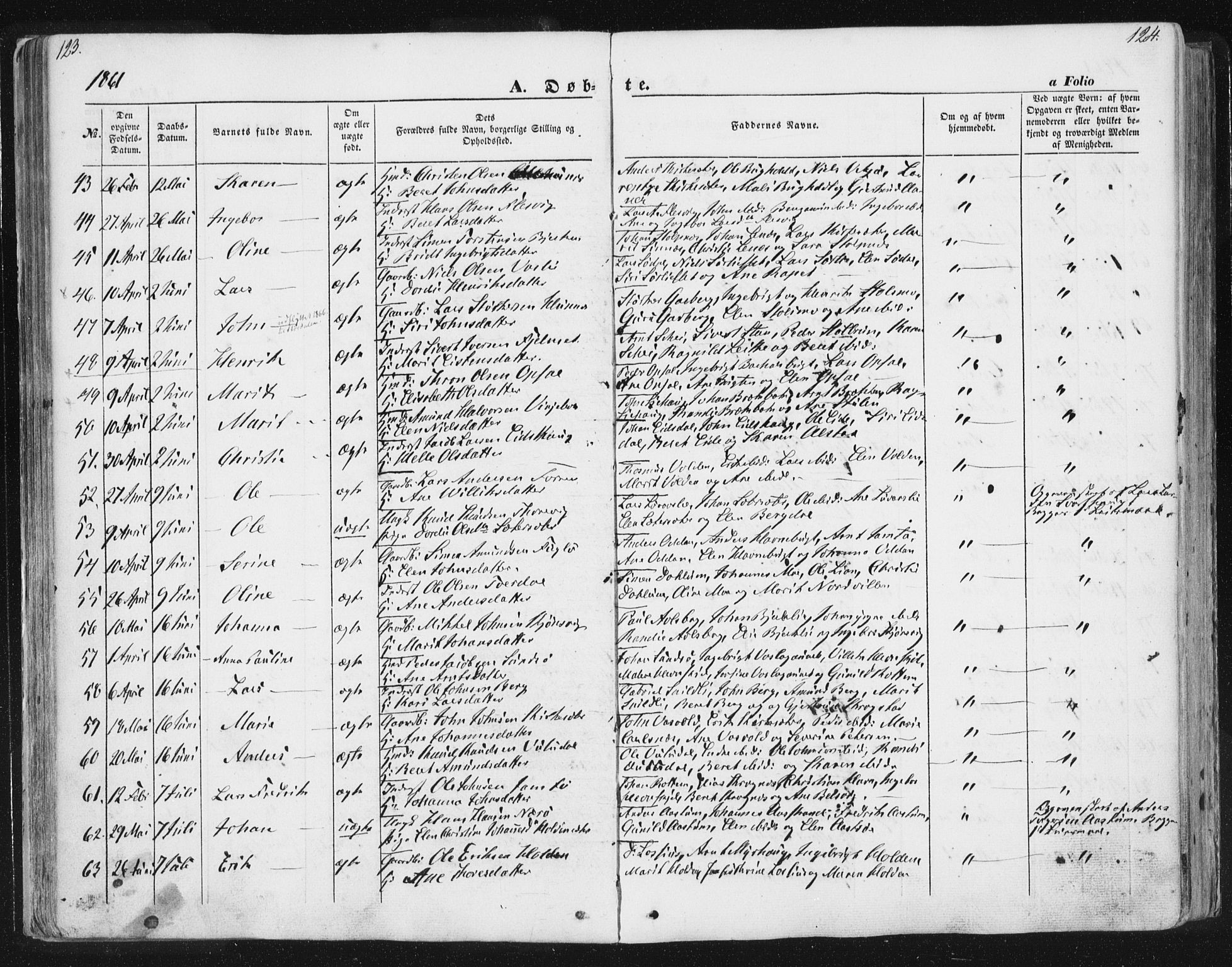 Ministerialprotokoller, klokkerbøker og fødselsregistre - Sør-Trøndelag, AV/SAT-A-1456/630/L0494: Ministerialbok nr. 630A07, 1852-1868, s. 123-124