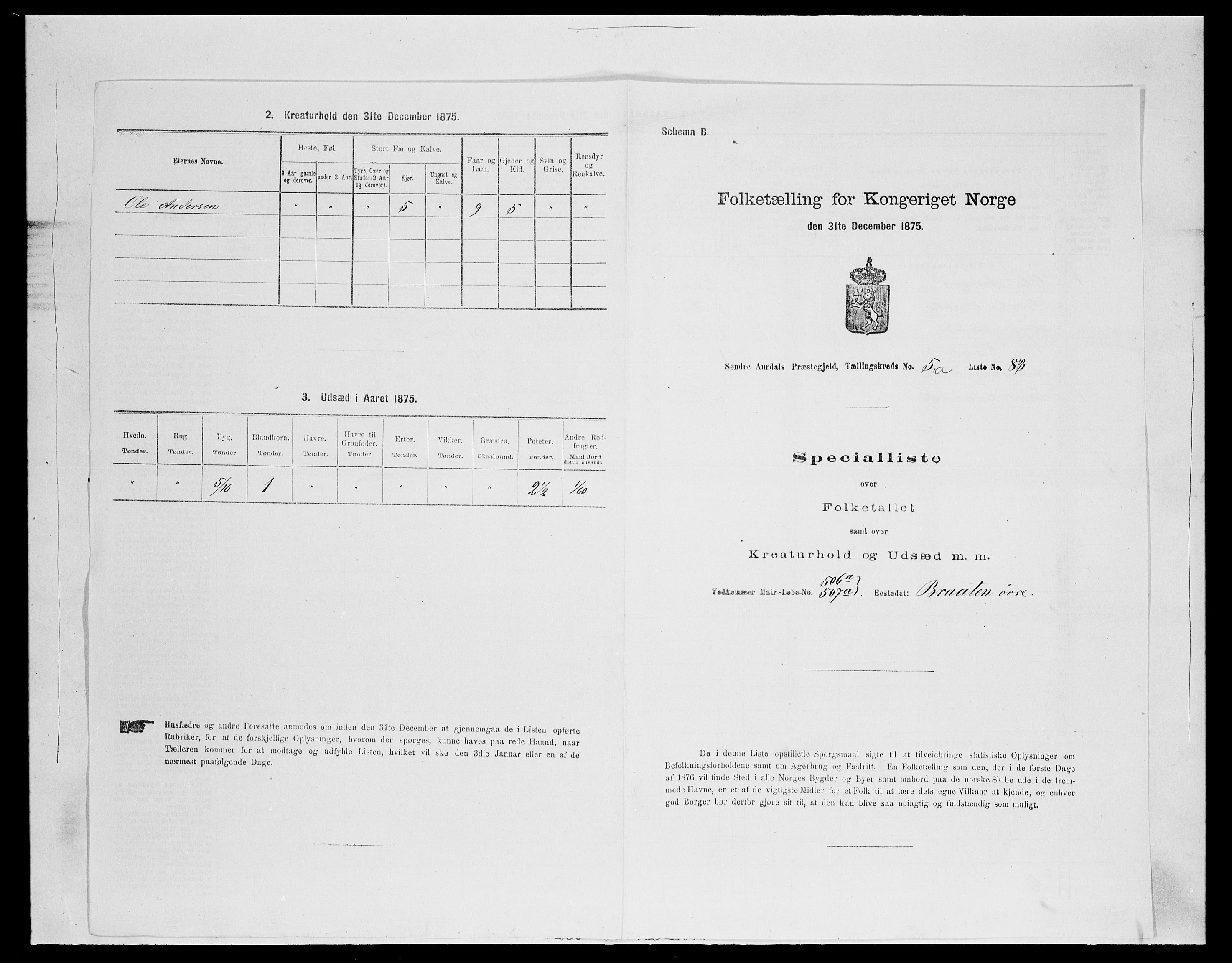 SAH, Folketelling 1875 for 0540P Sør-Aurdal prestegjeld, 1875, s. 908